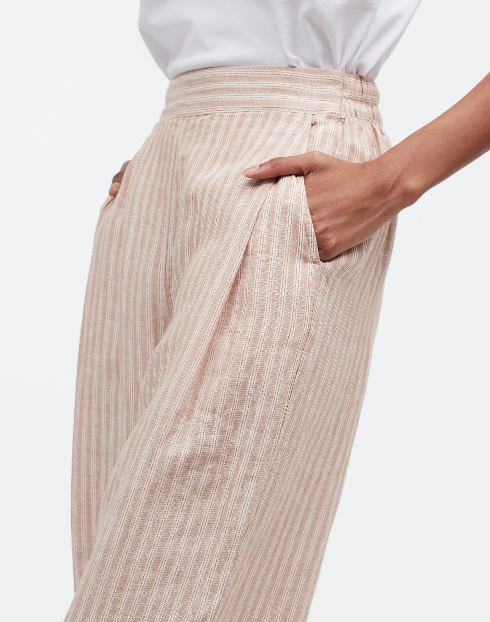 Pull-On Straight Crop Pants 100% Linen