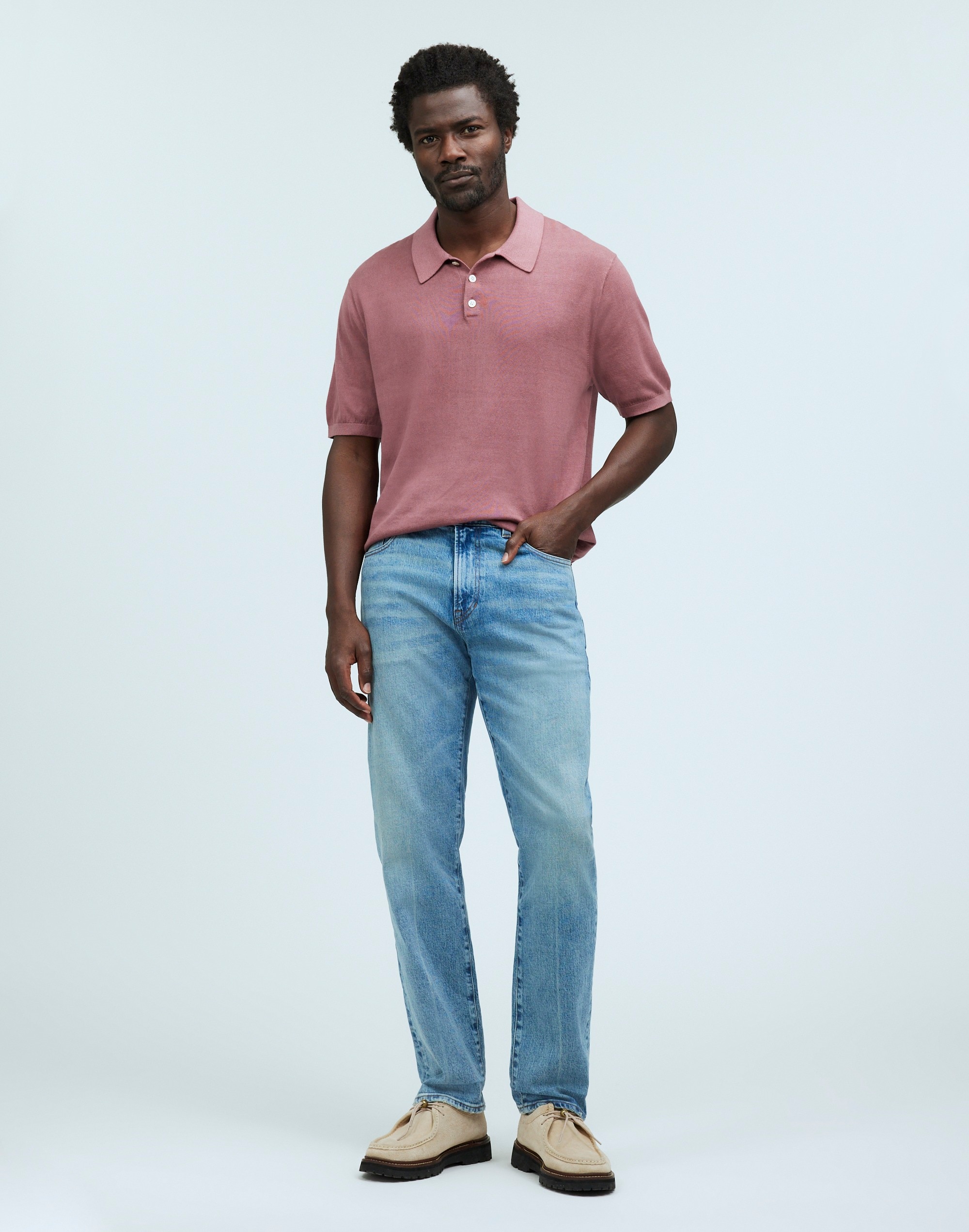 Shop Mw Three-button Sweater Polo Shirt In Frosty Mauve