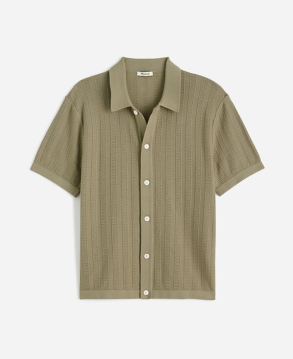Button-Up Sweater Polo in Textured Stripe