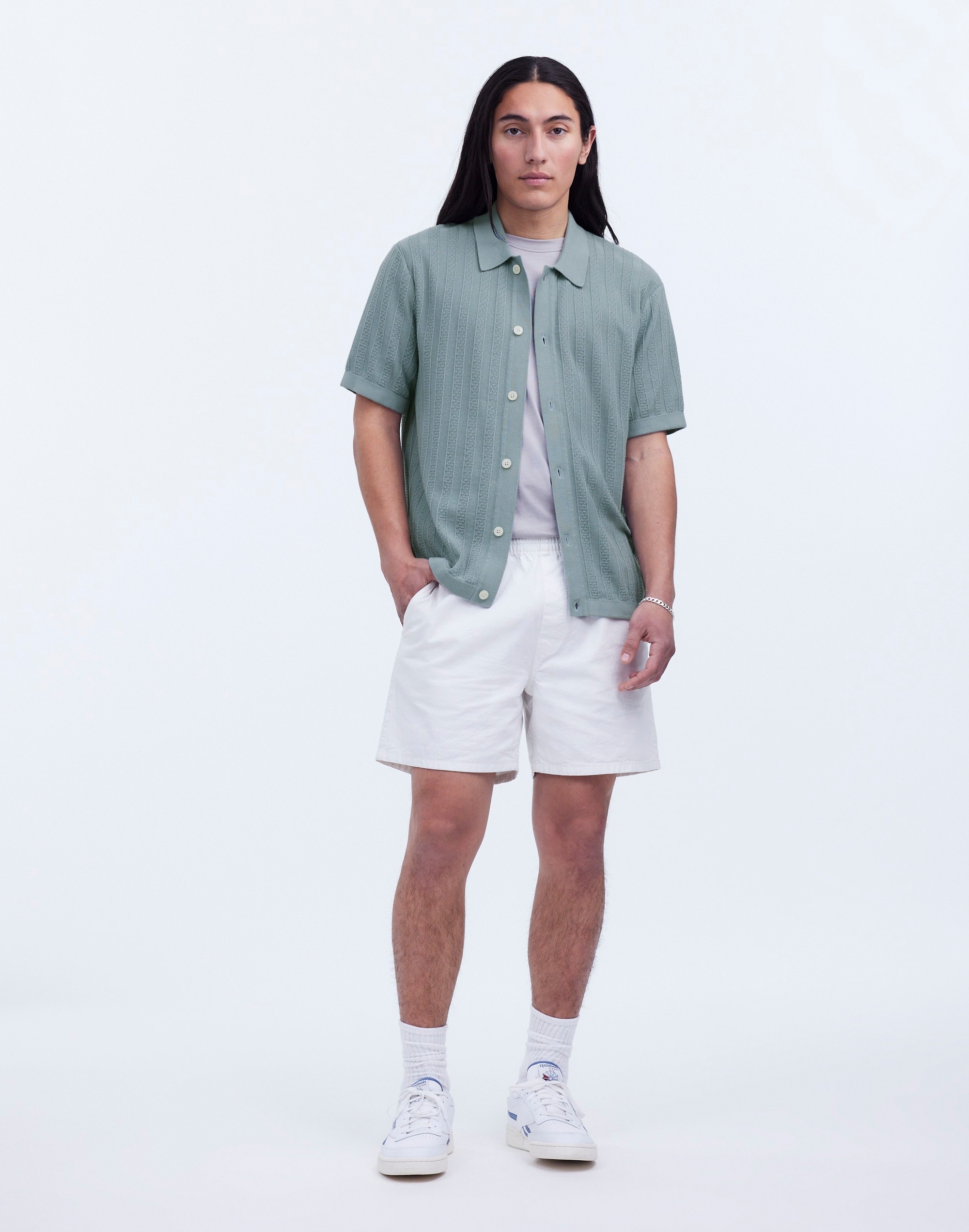 Shop Mw Button-up Sweater Polo In Overcast