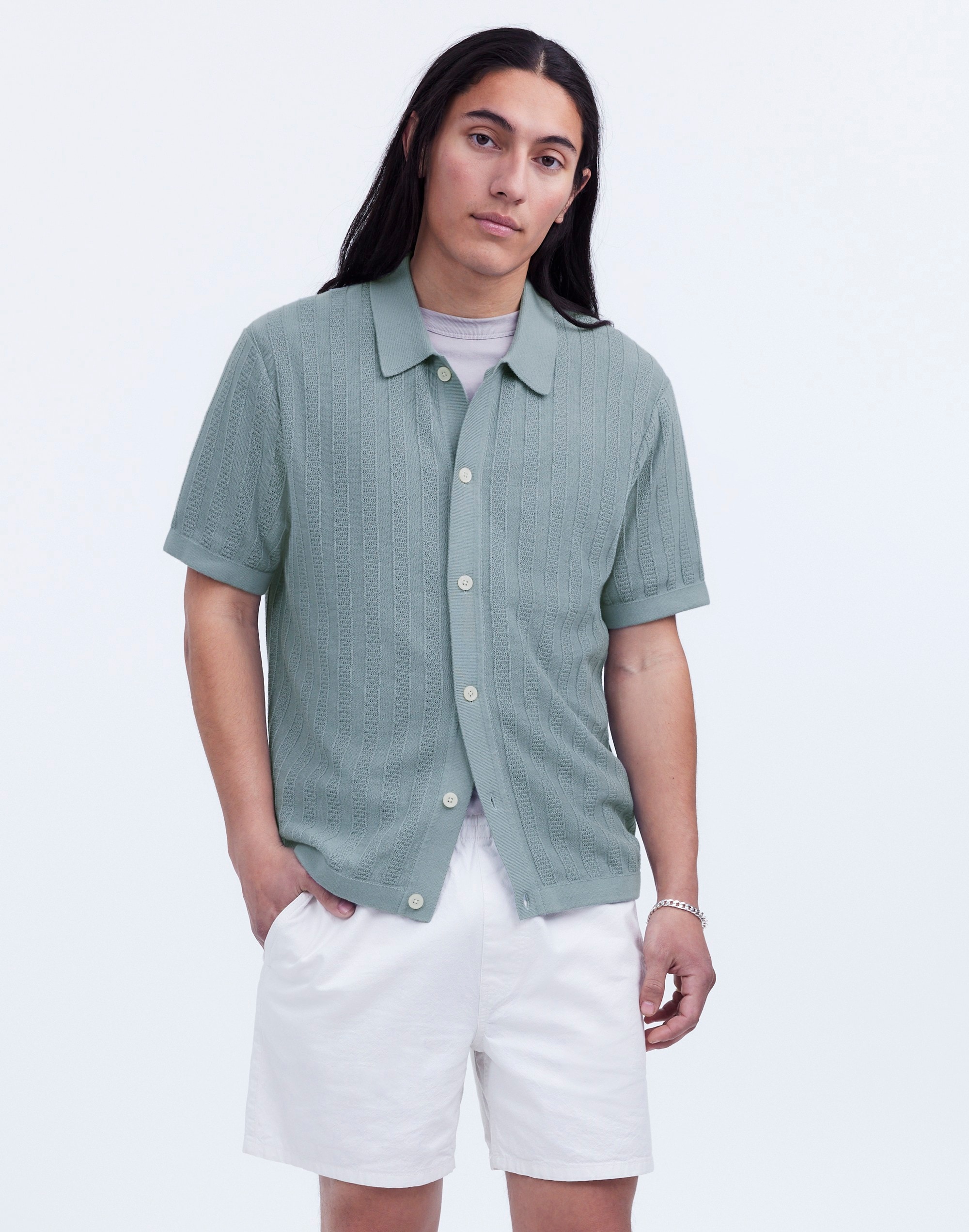 Mw Button-up Sweater Polo In Overcast