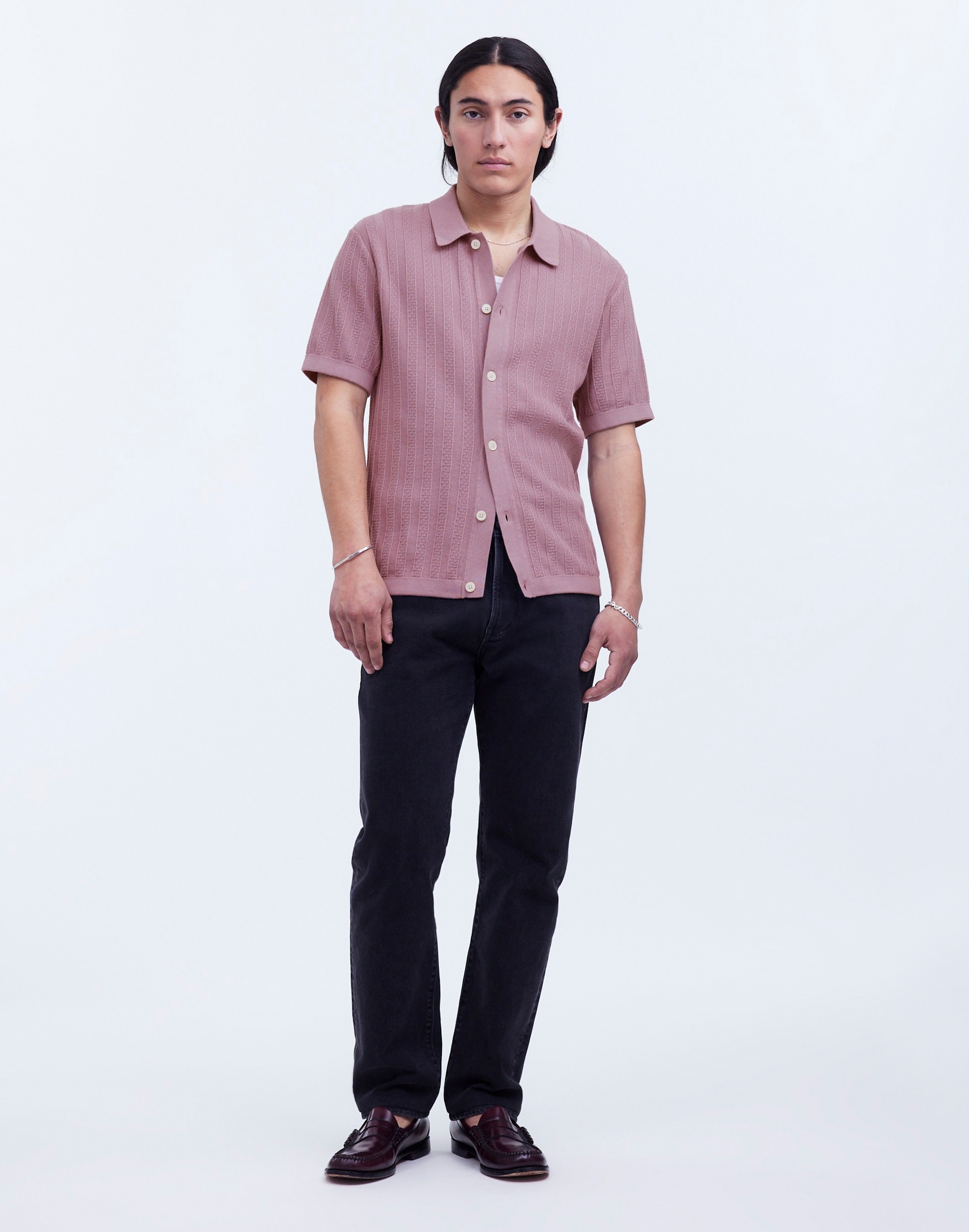 Shop Mw Button-up Sweater Polo In Ashen Plum