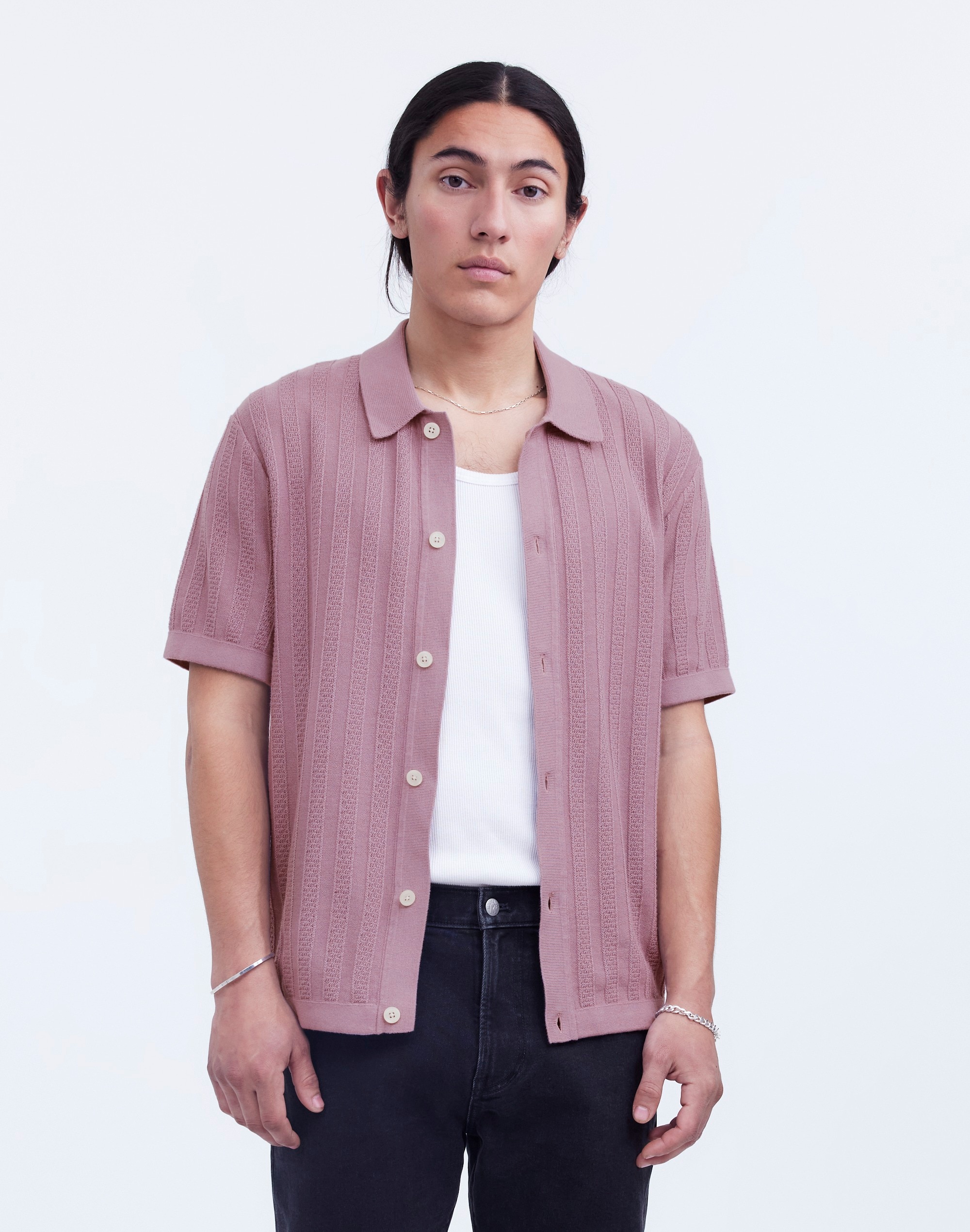 Mw Button-up Sweater Polo In Ashen Plum
