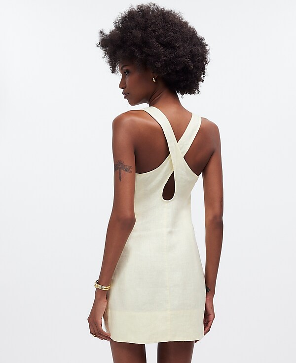 Cross-Back A-Line Mini Dress in Linen