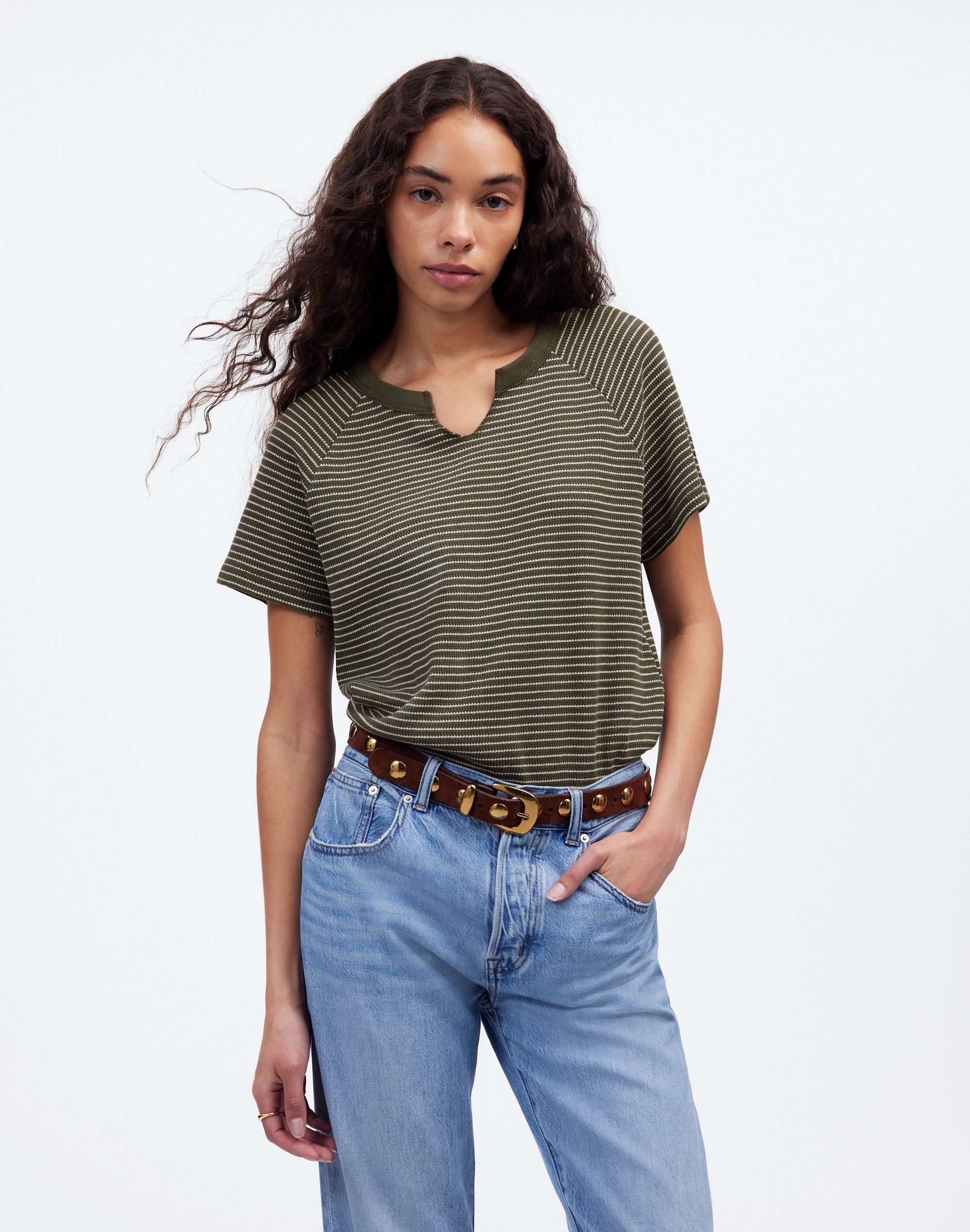 Splitneck Raglan-Sleeve Tee Stripe | Madewell