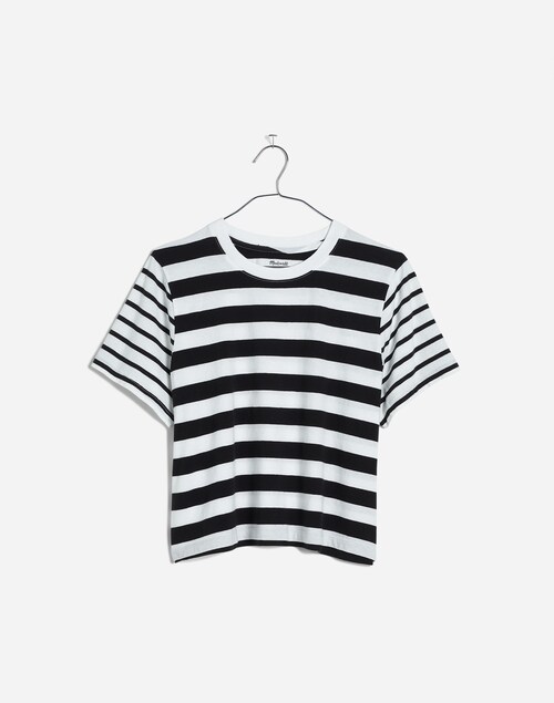 Softfade Cotton Boxy-Crop Tee in Mixed Stripe