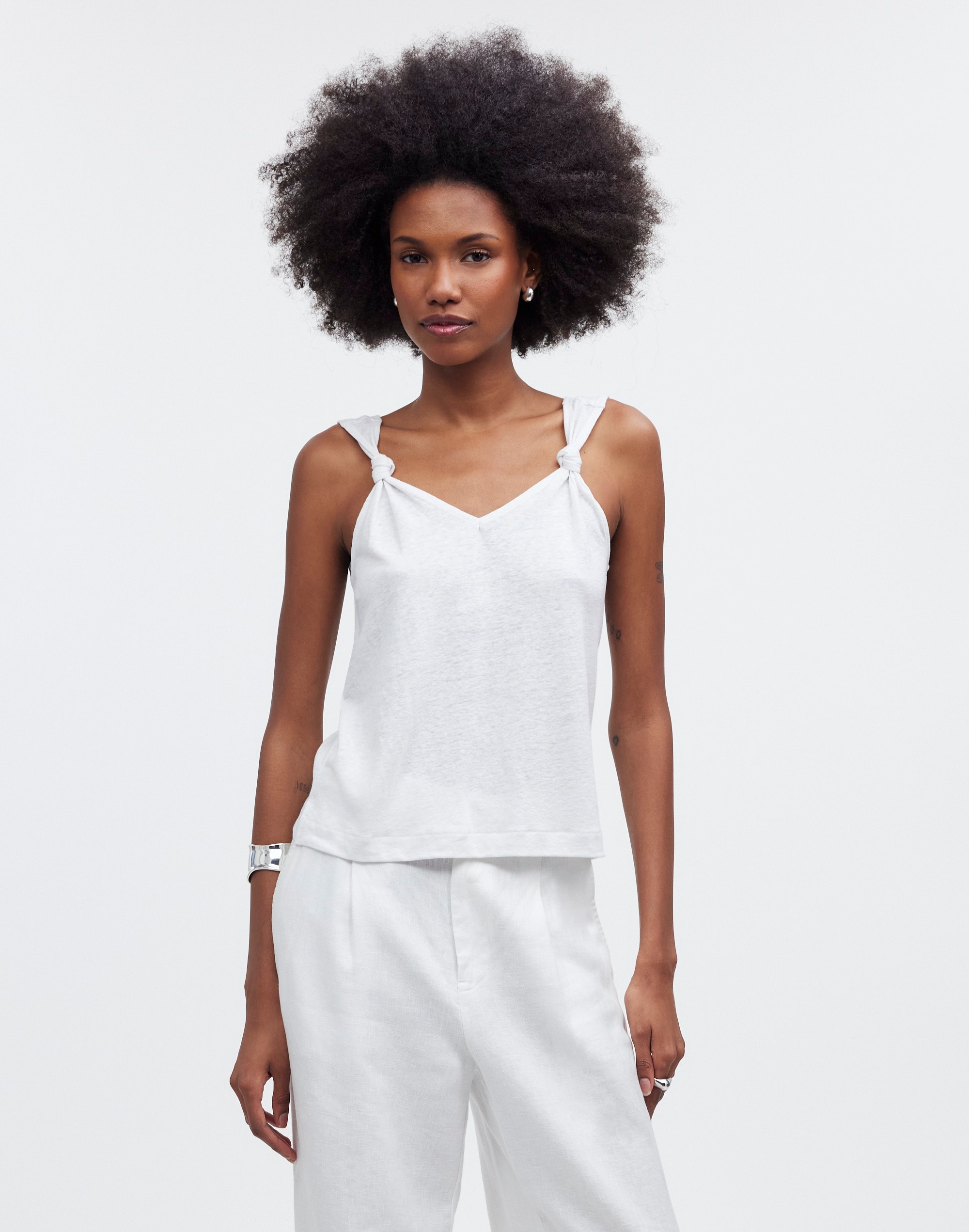 Mw Knotted-strap Tank In Eyelet White