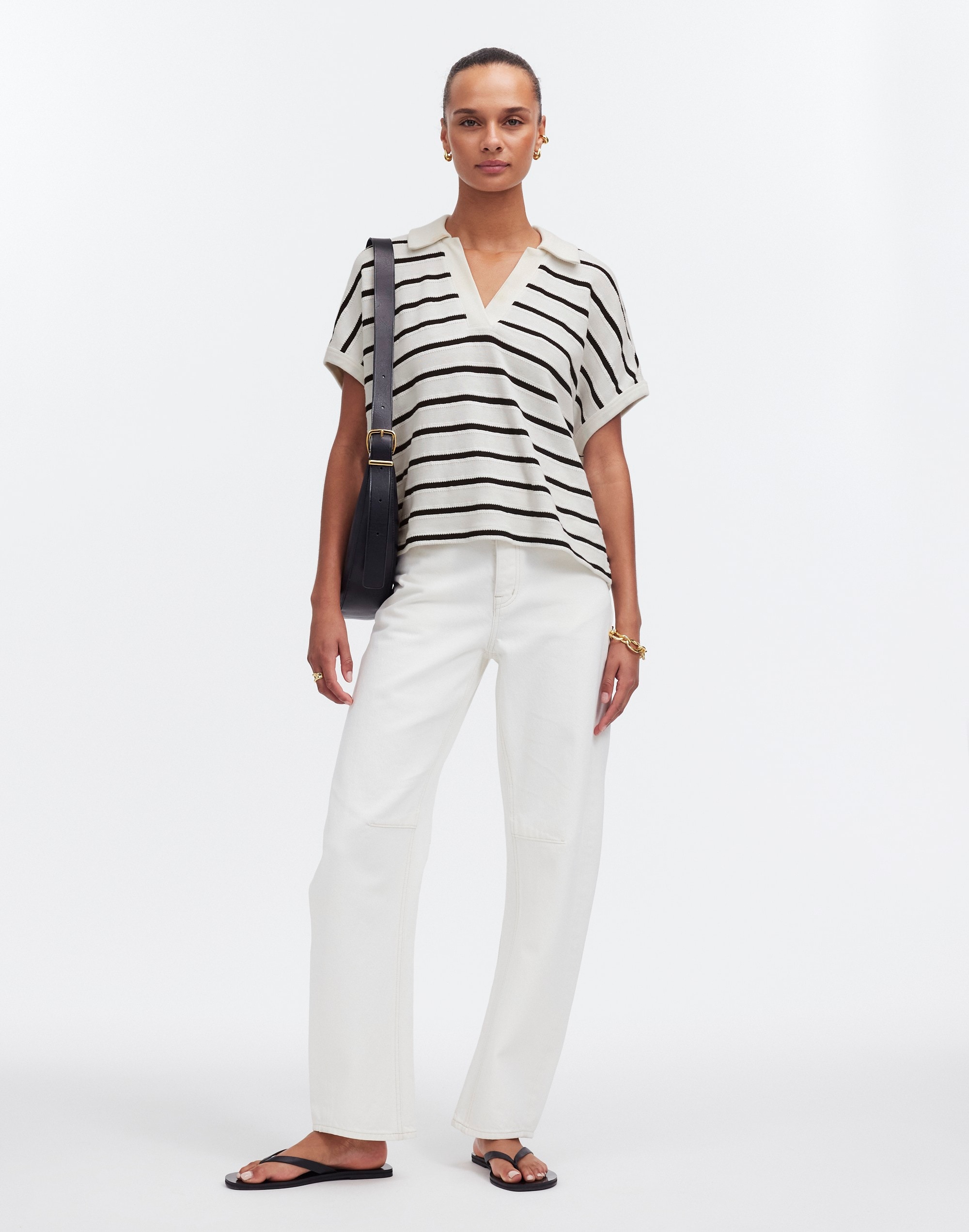 Relaxed V-Neck Polo Shirt in Stripe | Madewell