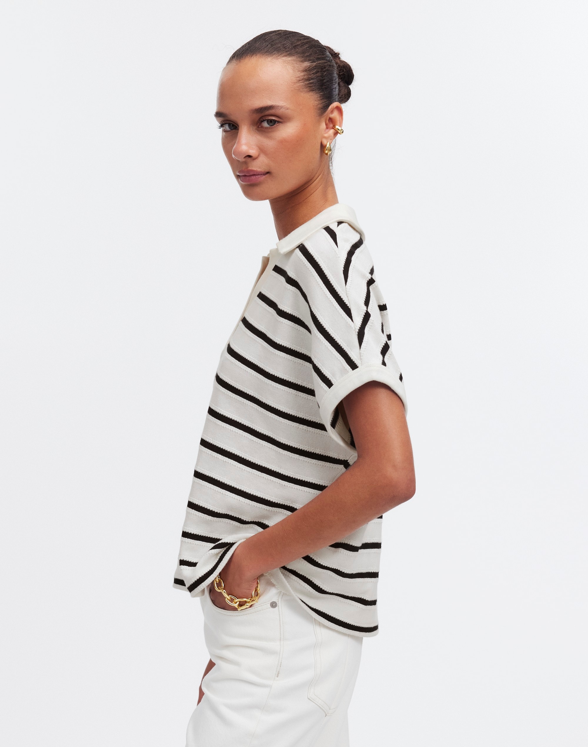 Relaxed V-Neck Polo Shirt Stripe | Madewell