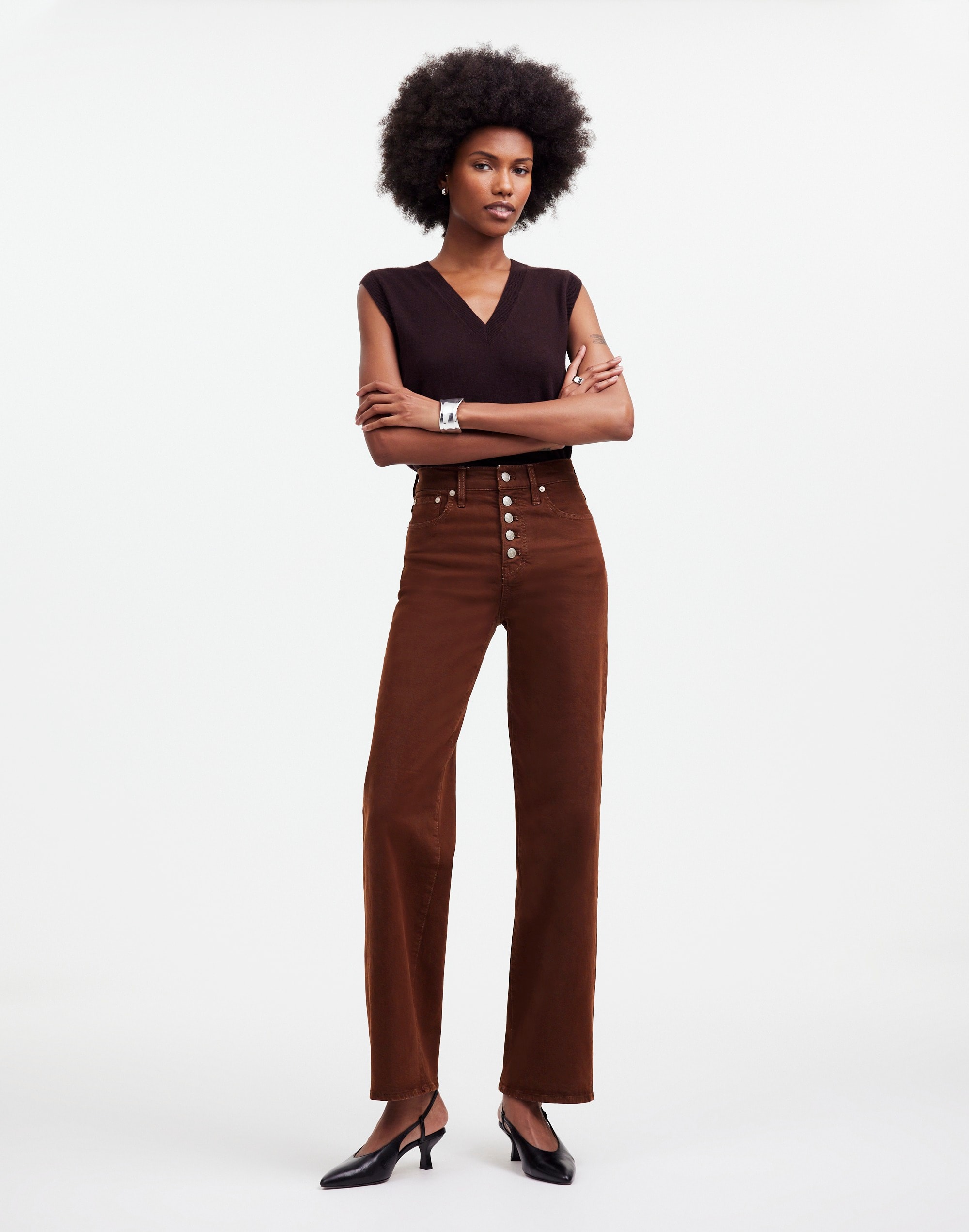 The Perfect Vintage Wide-Leg Jean Dark Coffee: Button-Front Edition | Madewell