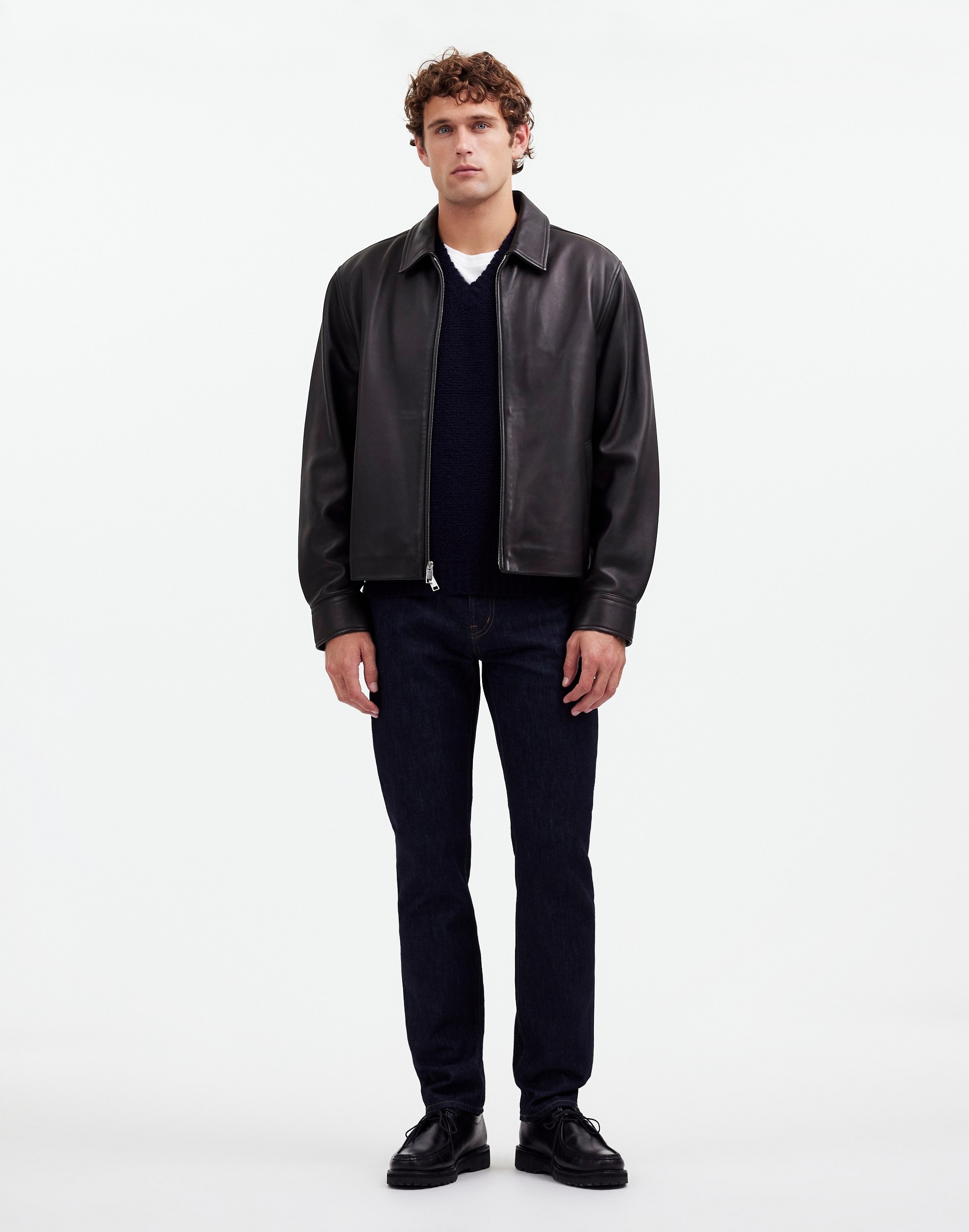 Mw Leather Zip-front Jacket In True Black