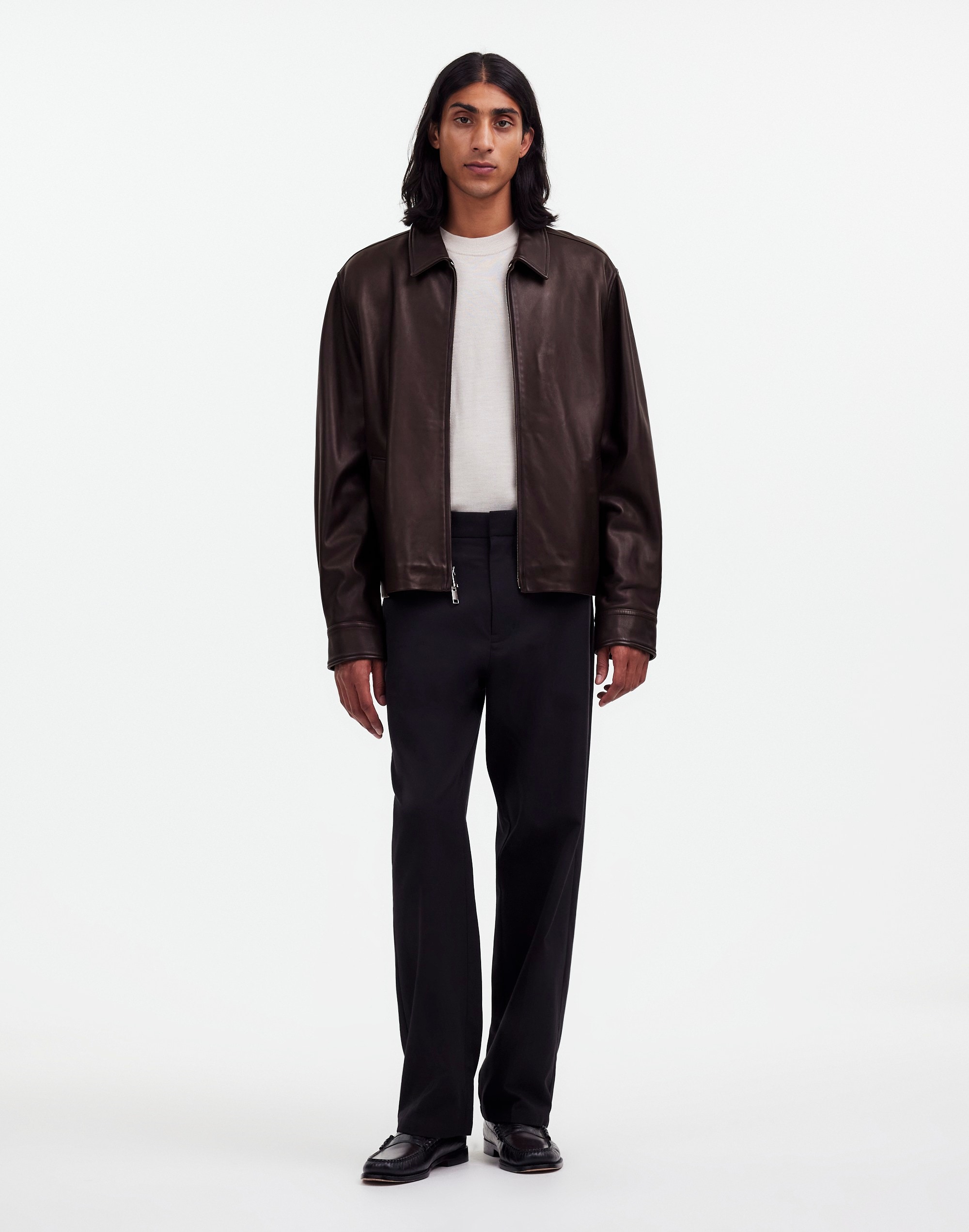 Mw Leather Zip-front Jacket In Coffee Bean