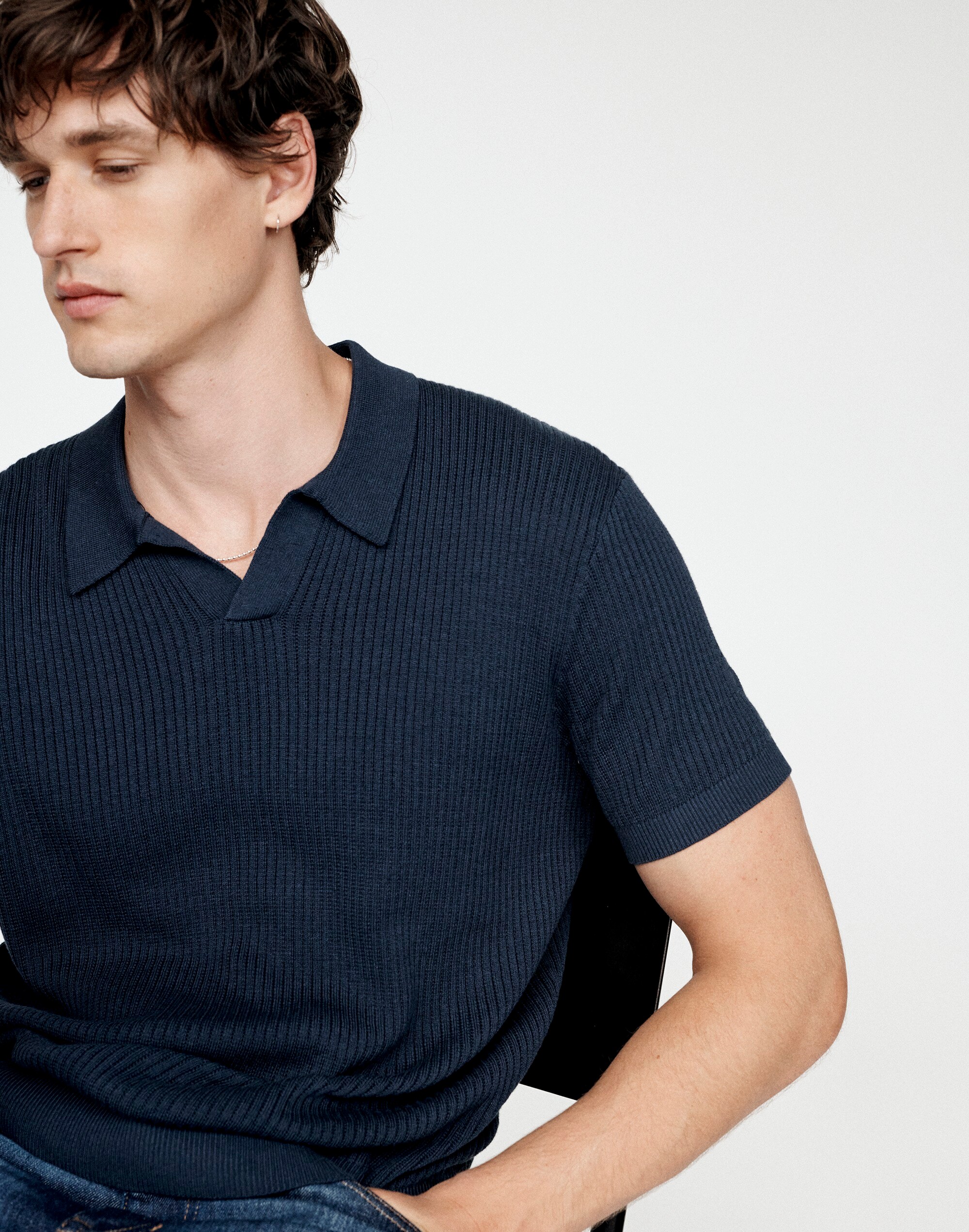 Open-Stitch Johnny-Collar Sweater Polo Shirt | Madewell