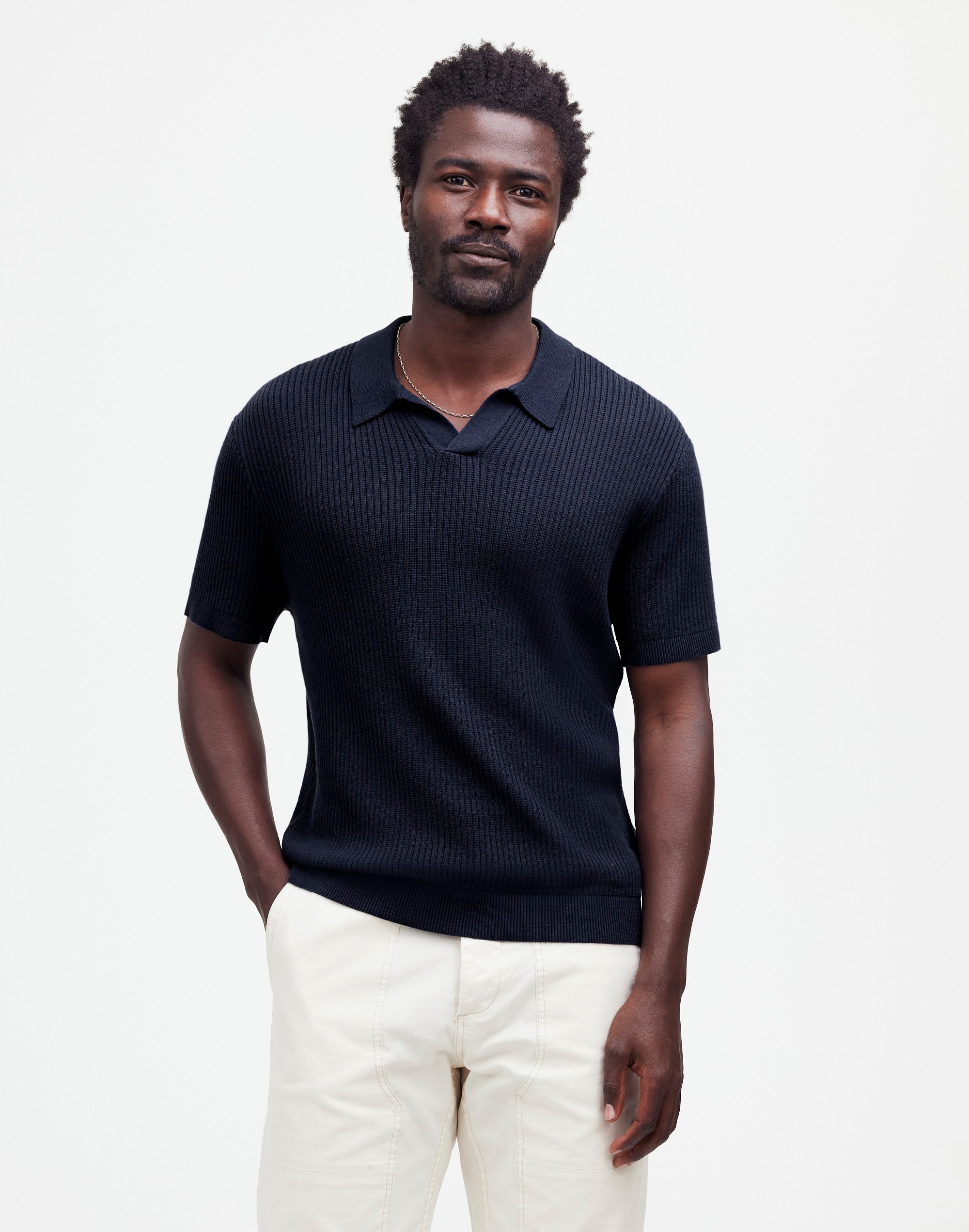 Open-Stitch Johnny-Collar Sweater Polo Shirt | Madewell