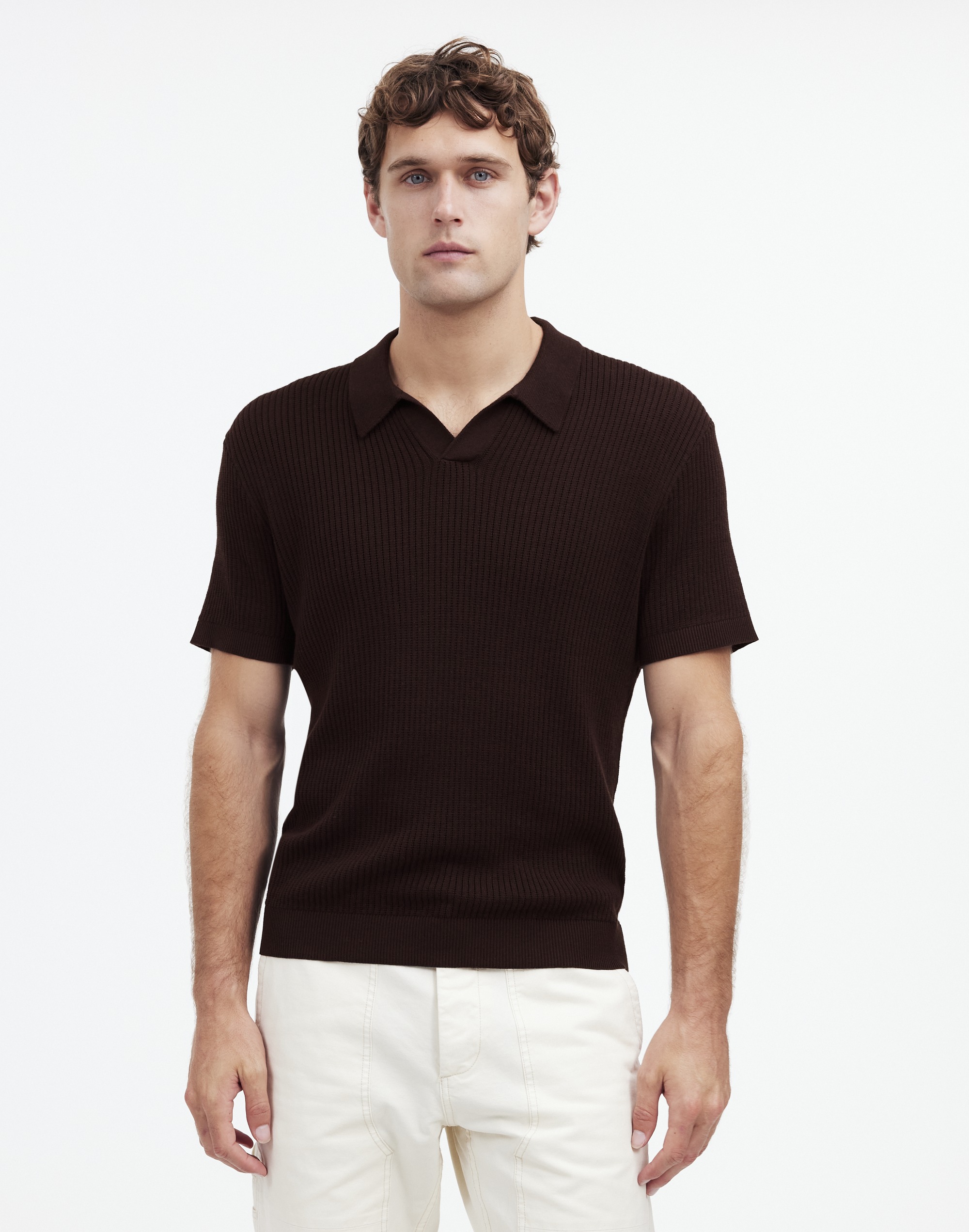 Open-Stitch Johnny-Collar Sweater Polo Shirt | Madewell