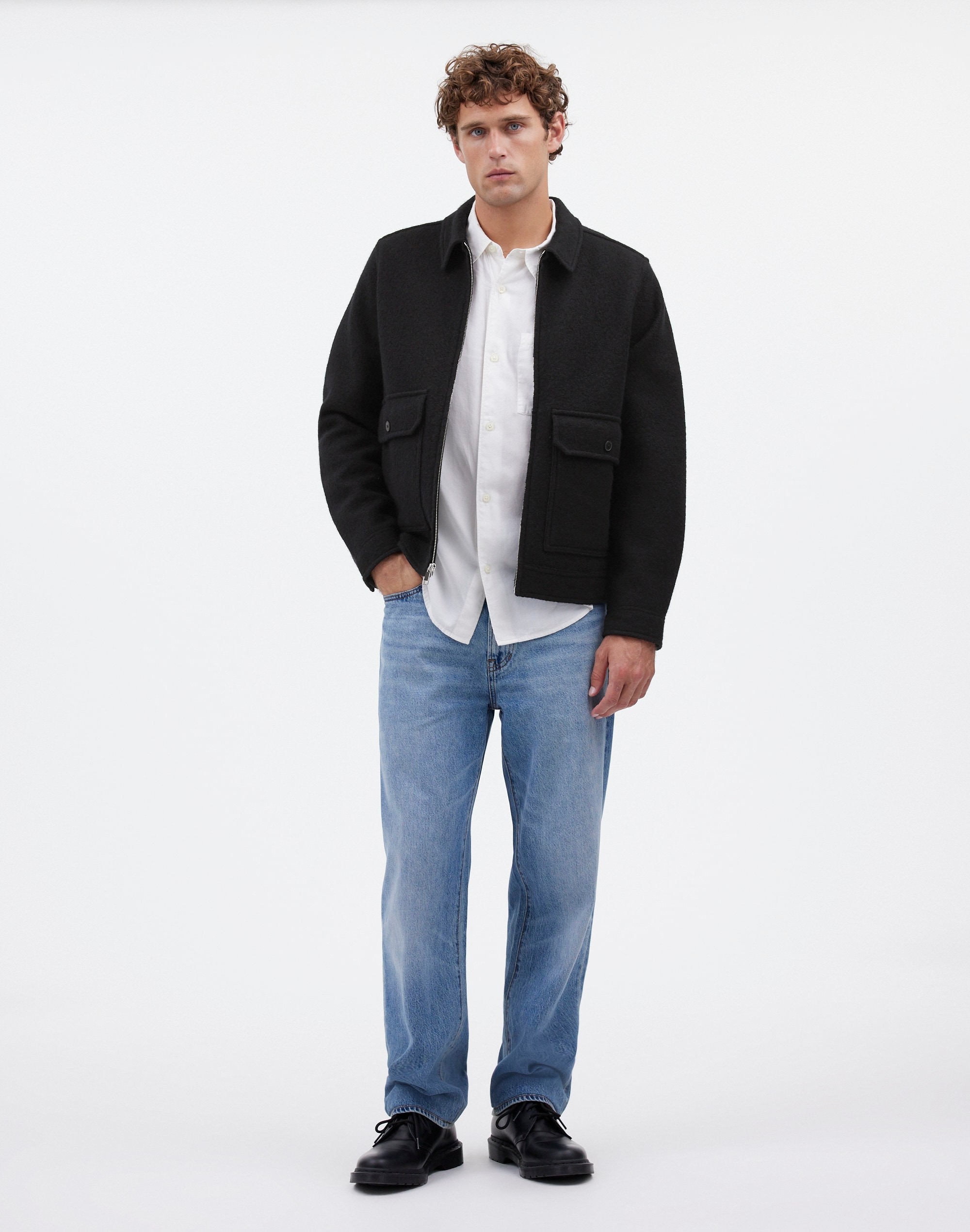 Mw Boiled Wool Zip-front Jacket In True Black