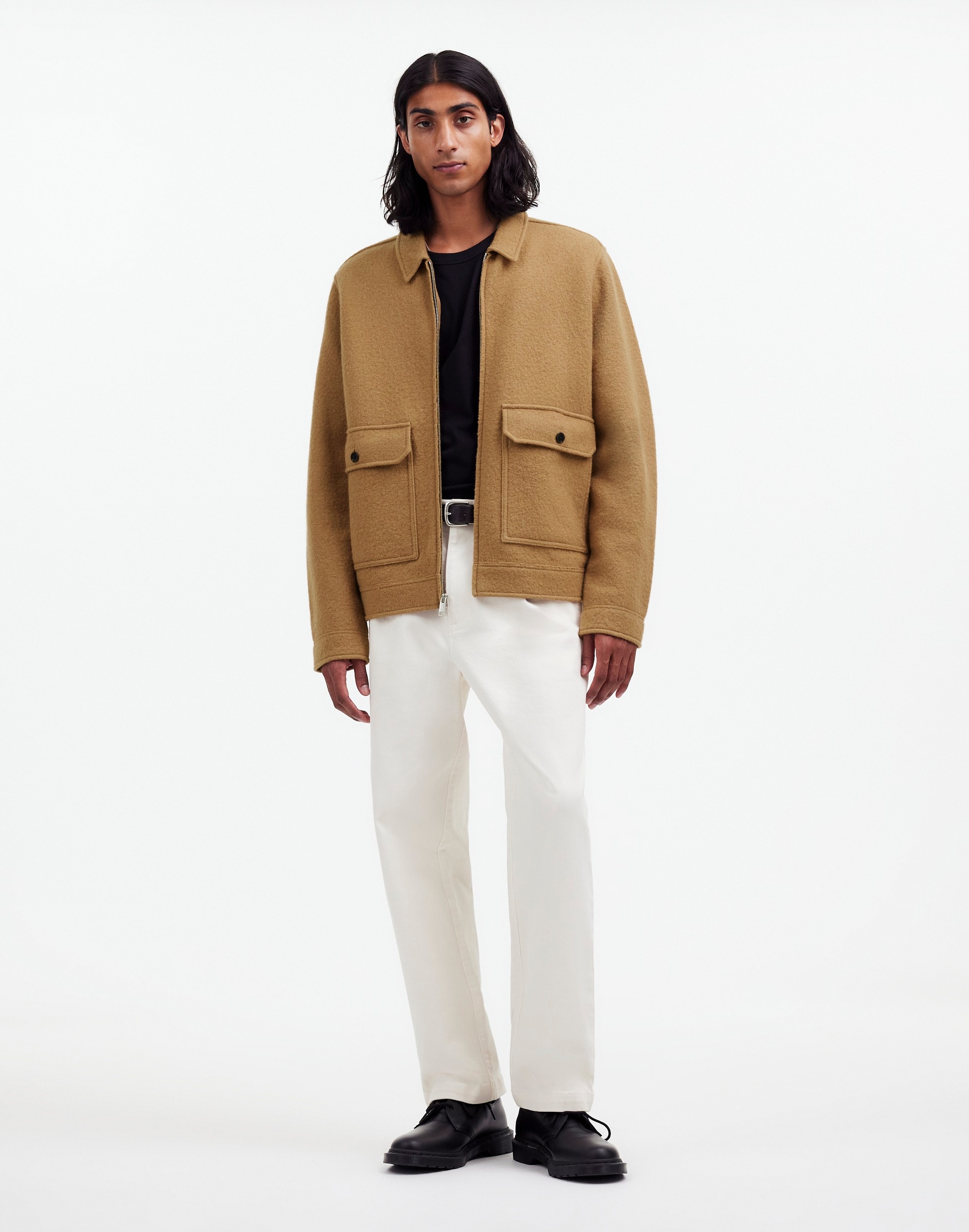 Mw Boiled Wool Zip-front Jacket In Faded Birch