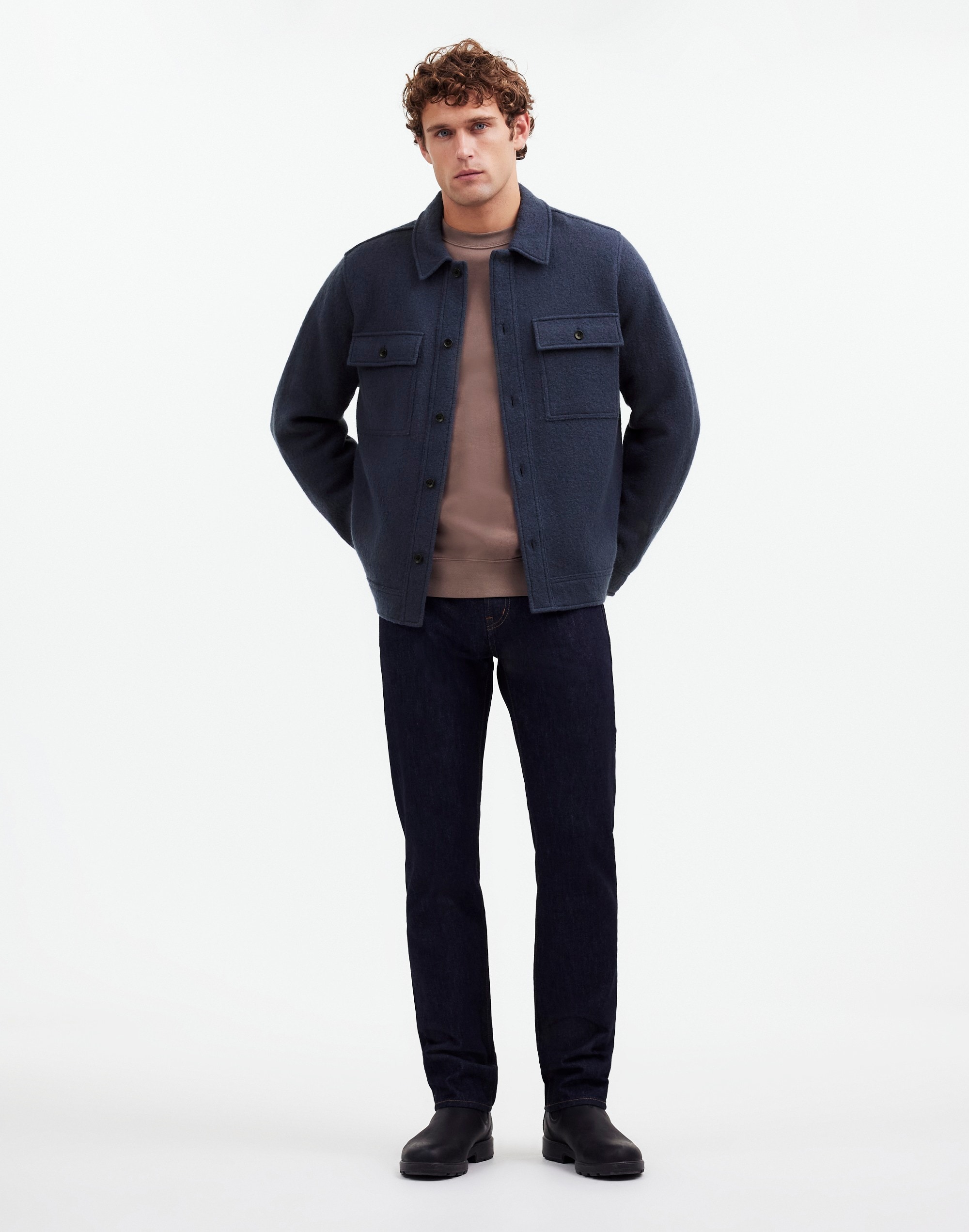 Mw Boiled Wool Shirt-jacket In Dark Baltic