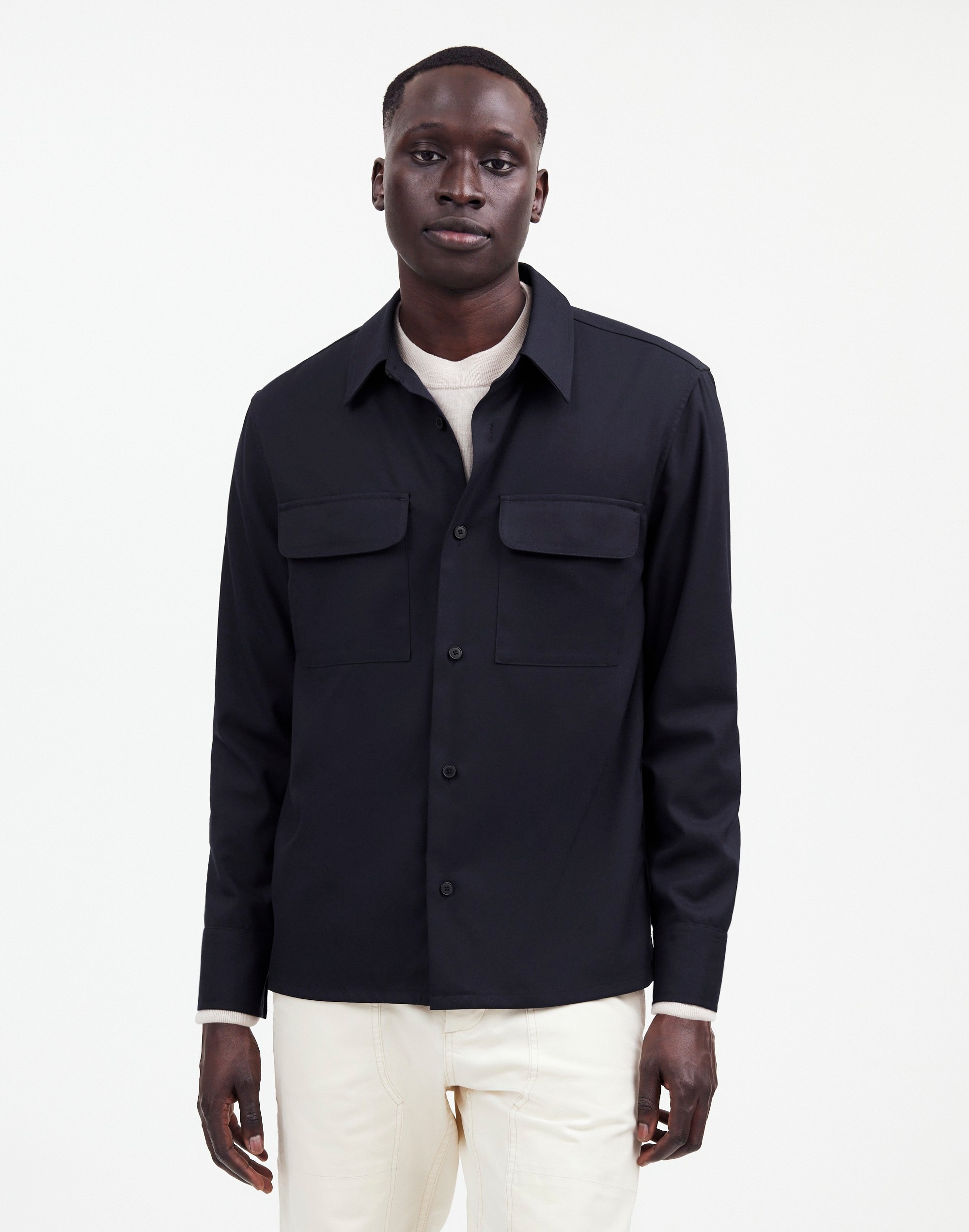 Mw Easy Long-sleeve Shirt In Dark Navy Melange