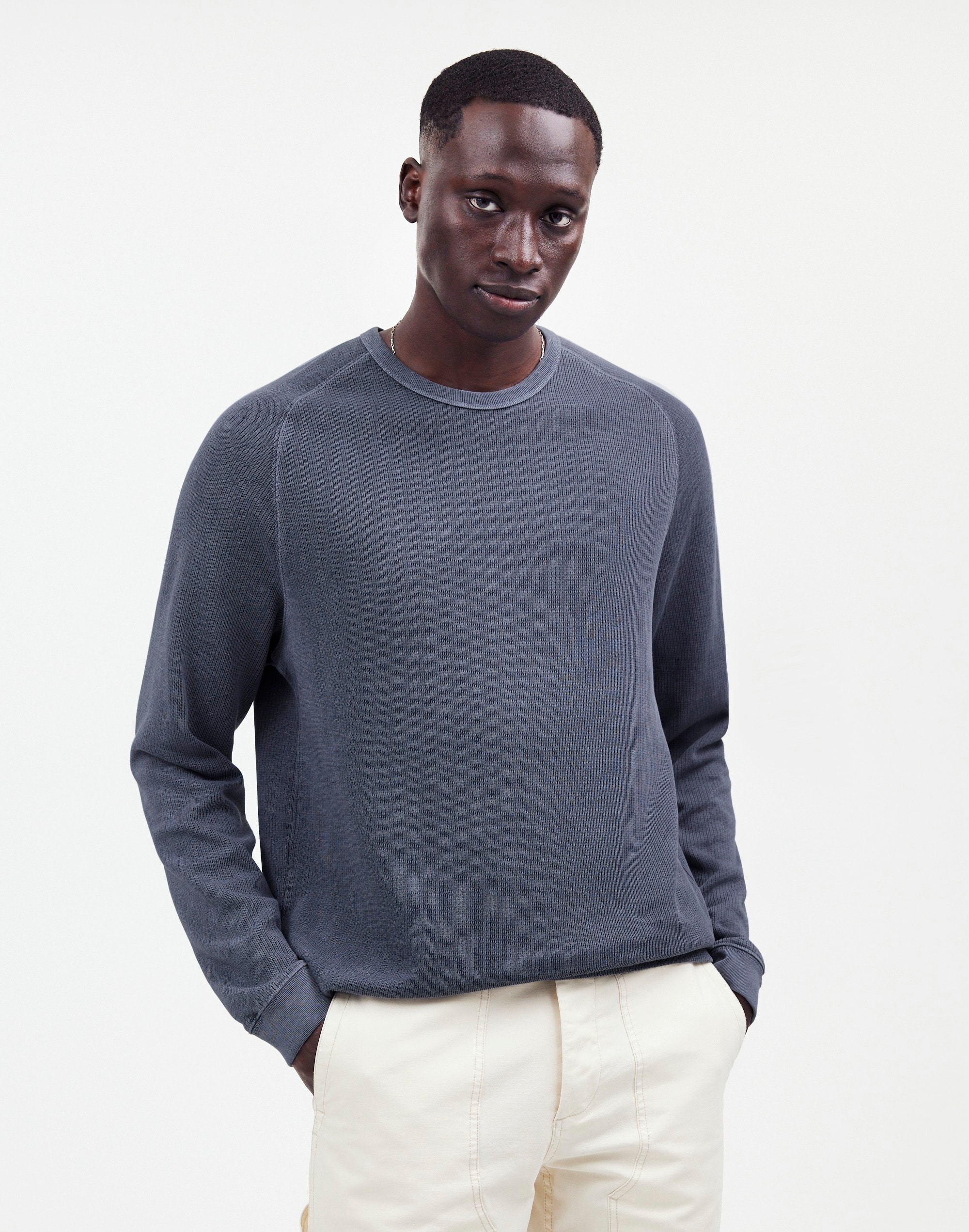 Mw Textured Long-sleeve Tee In Weathered Indigo