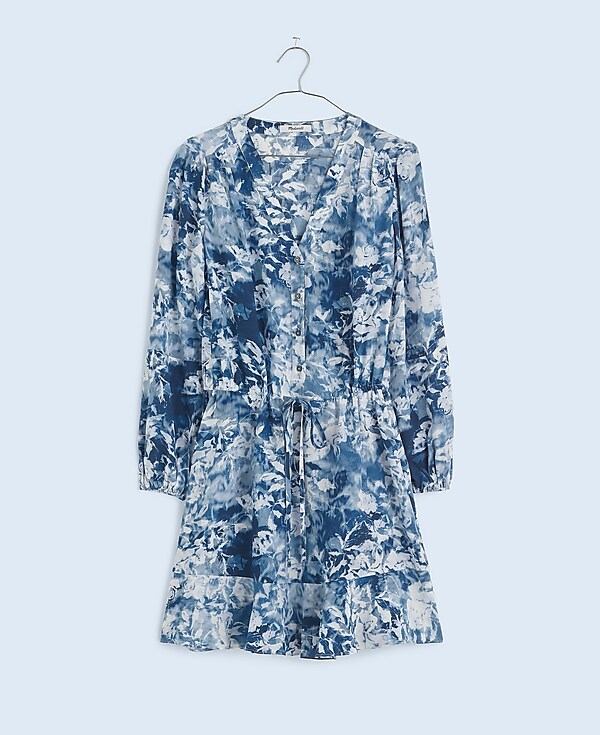 Tie-Waist Mini Shirtdress in Floral Crepe