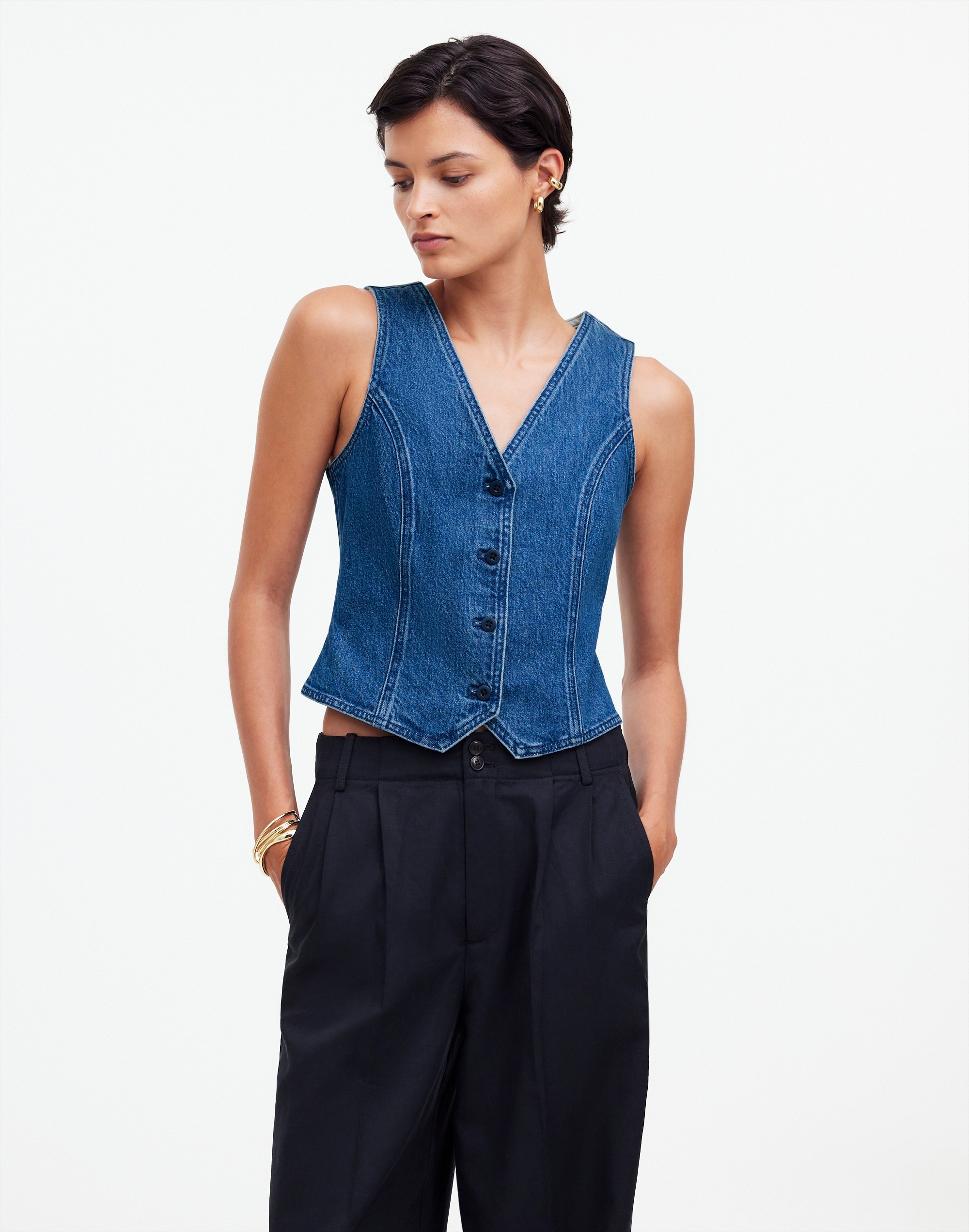 Denim Fitted Vest Medium Indigo Wash | Madewell