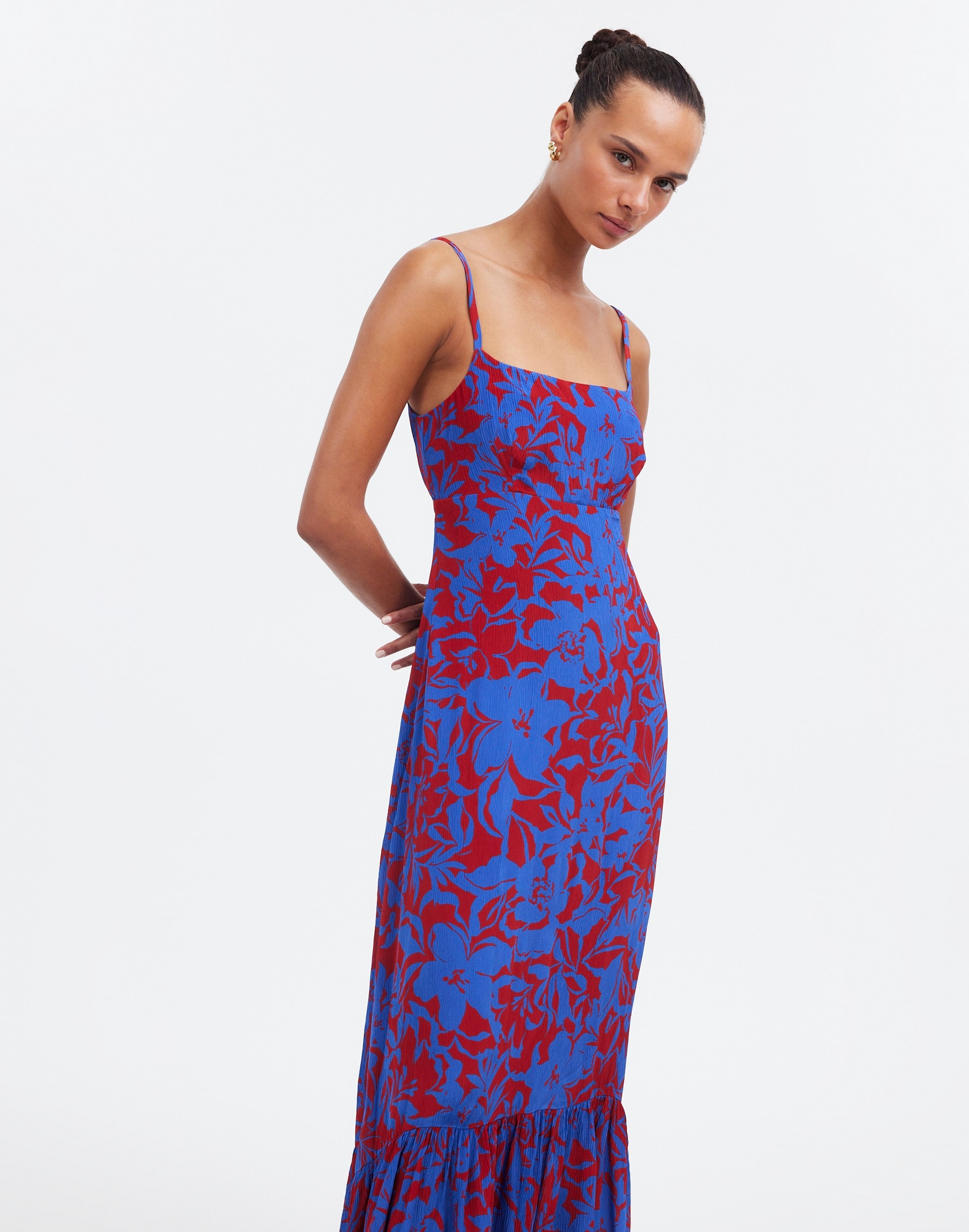 Shop Mw Empire-waist Tank Maxi Dress In Exploded Red And Blue Floral