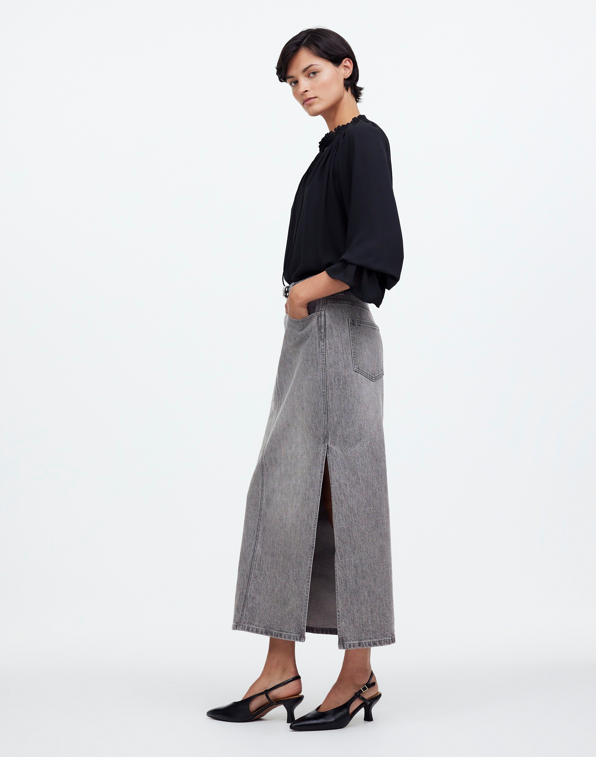 Denim Side-Slit Midi Skirt Hallandale Wash | Madewell