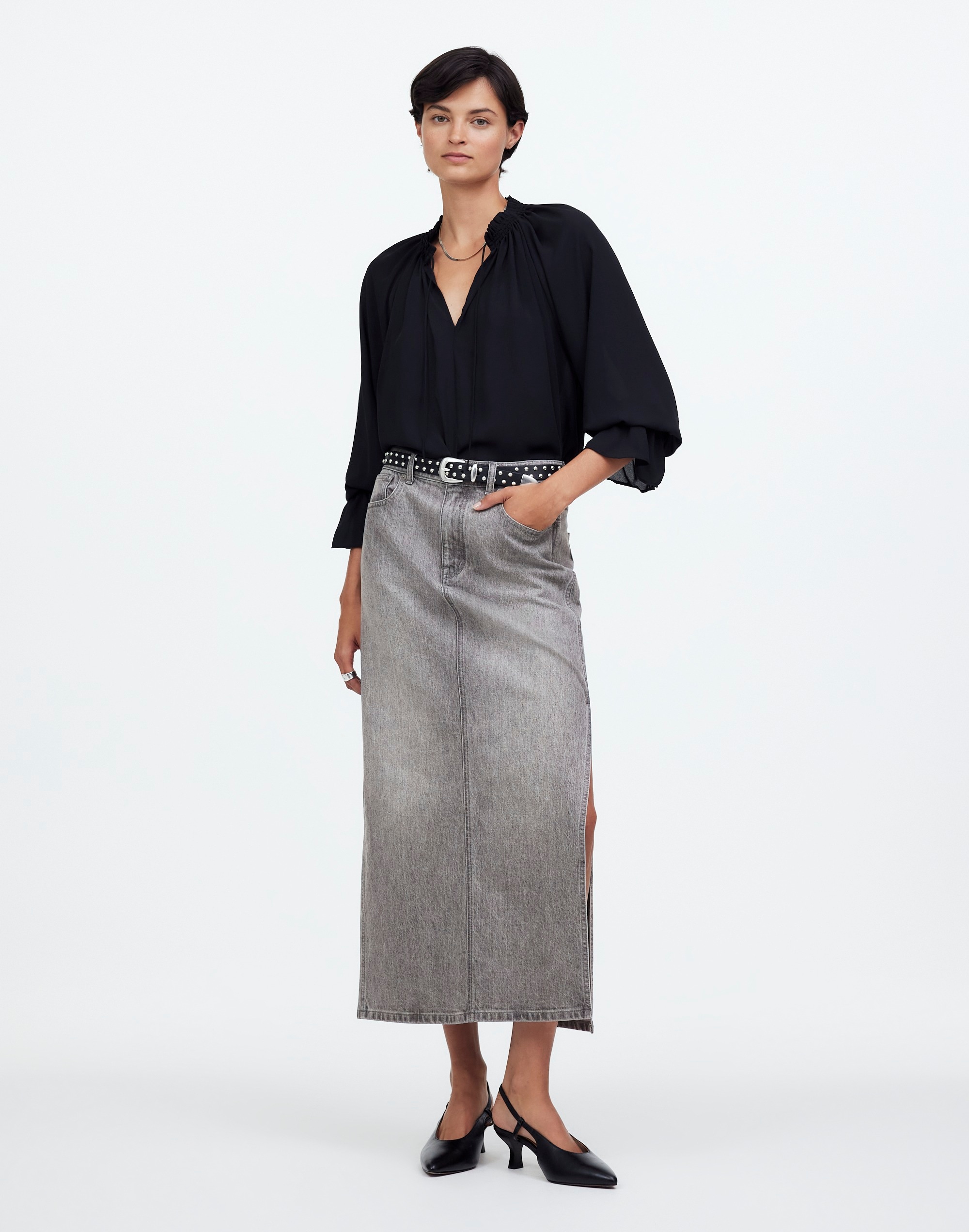 Denim Side-Slit Midi Skirt Hallandale Wash | Madewell