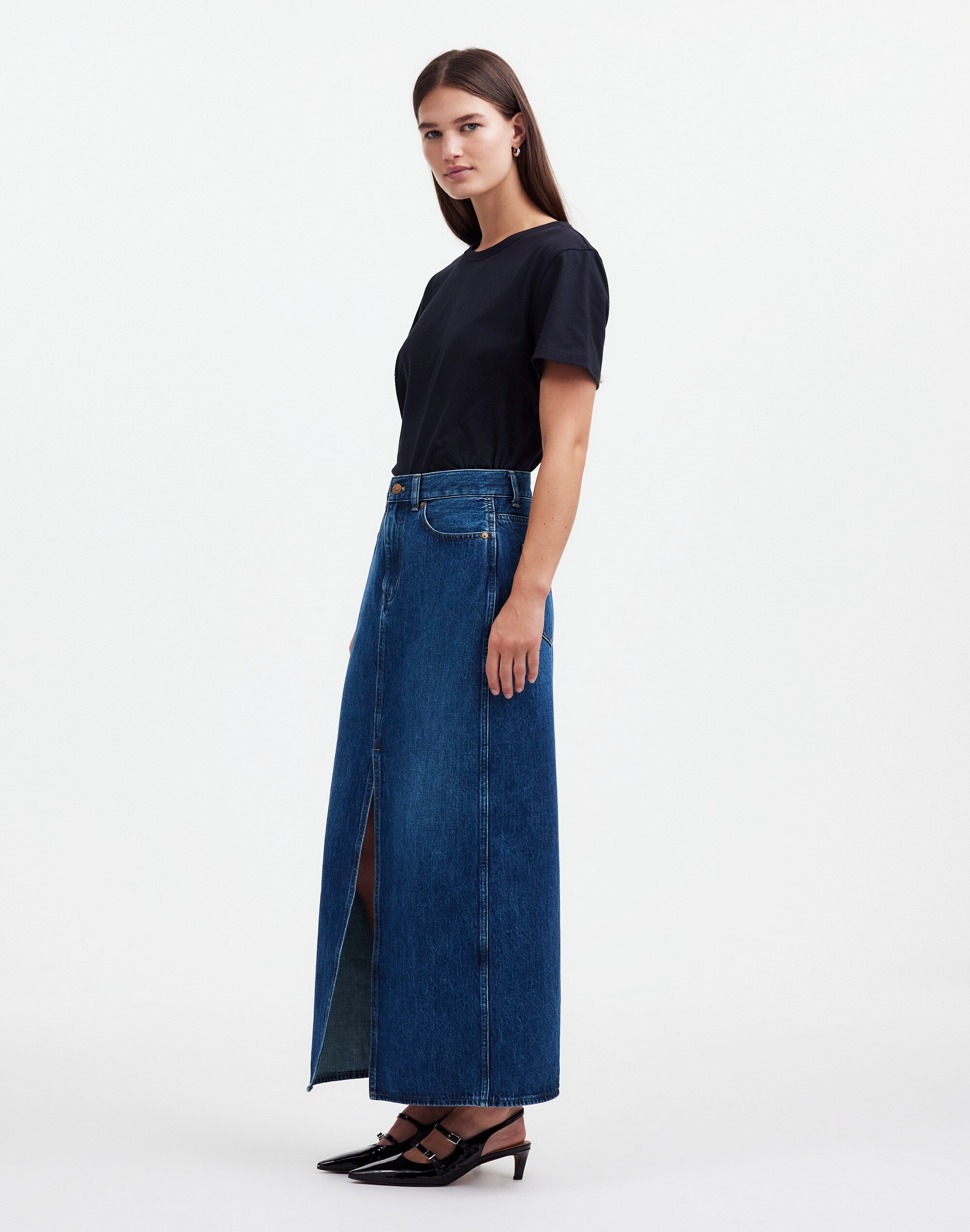 Denim Front-Slit Midi Skirt Kincord Wash | Madewell