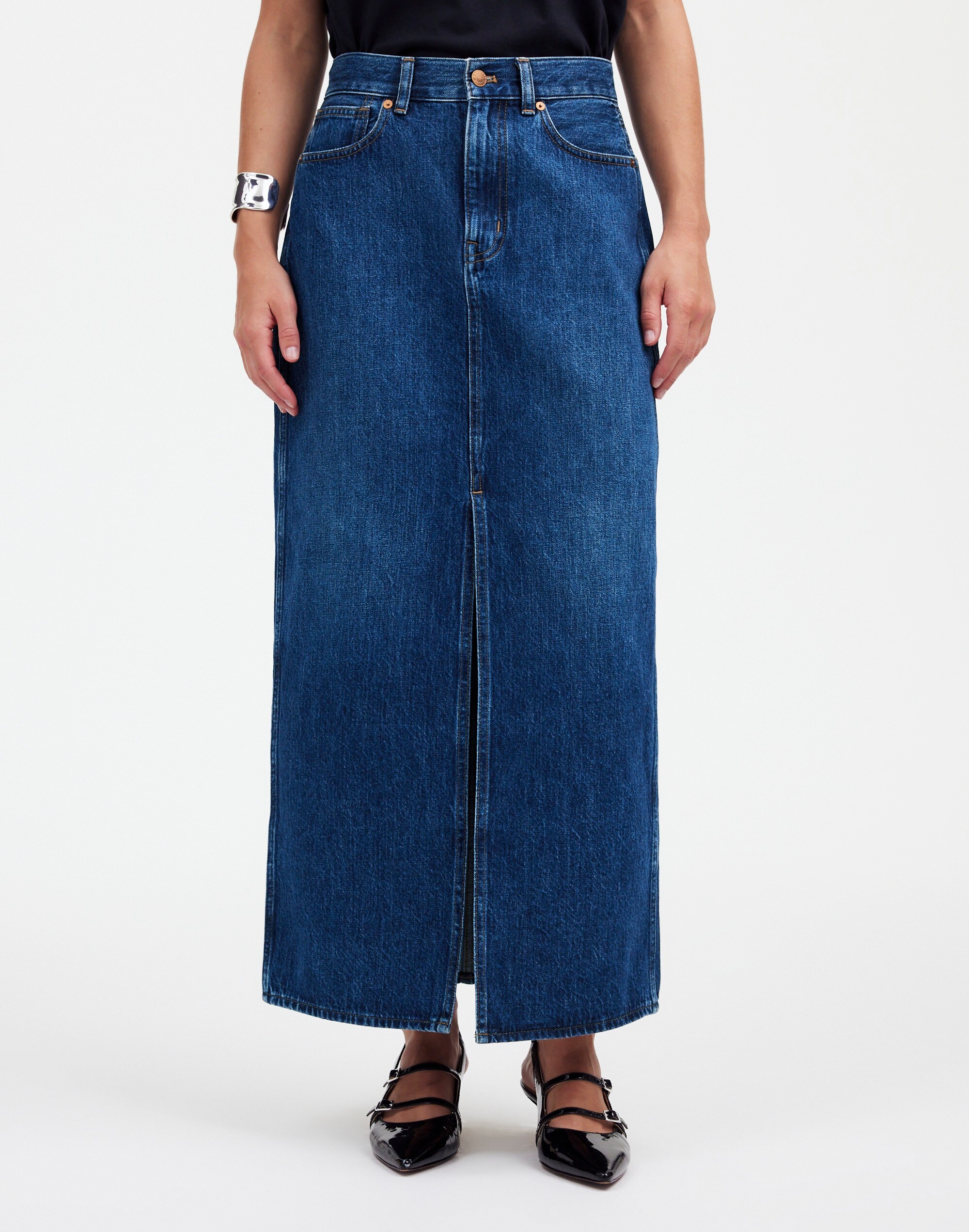 Denim Front-Slit Midi Skirt Kincord Wash | Madewell