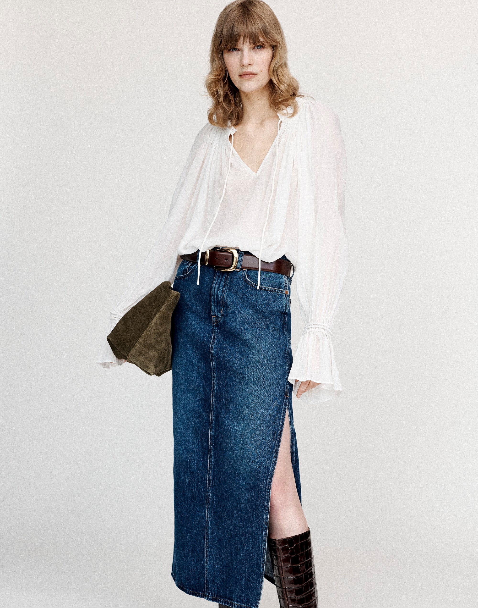 Denim Front-Slit Midi Skirt Kincord Wash | Madewell