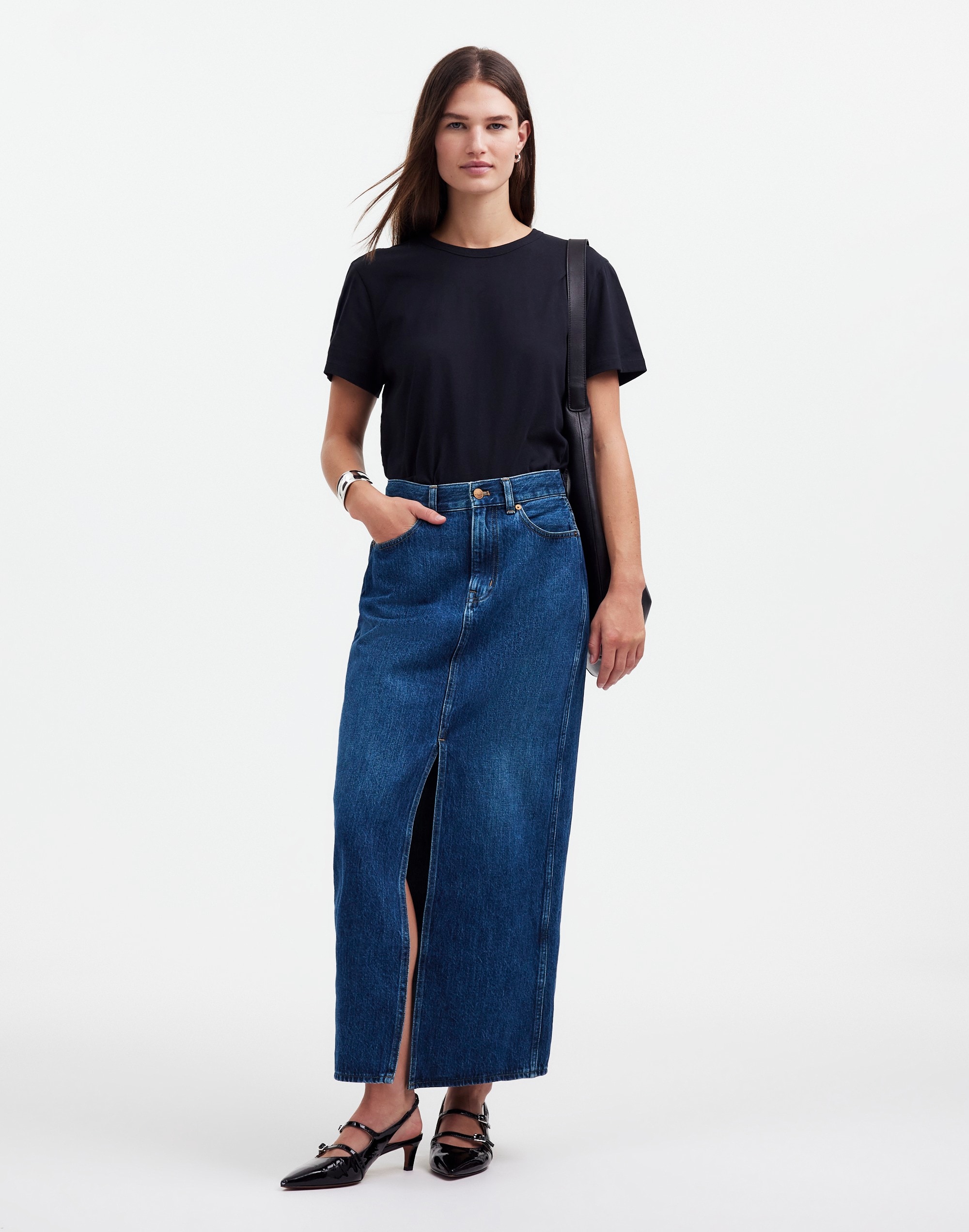 Denim Front-Slit Midi Skirt Kincord Wash | Madewell