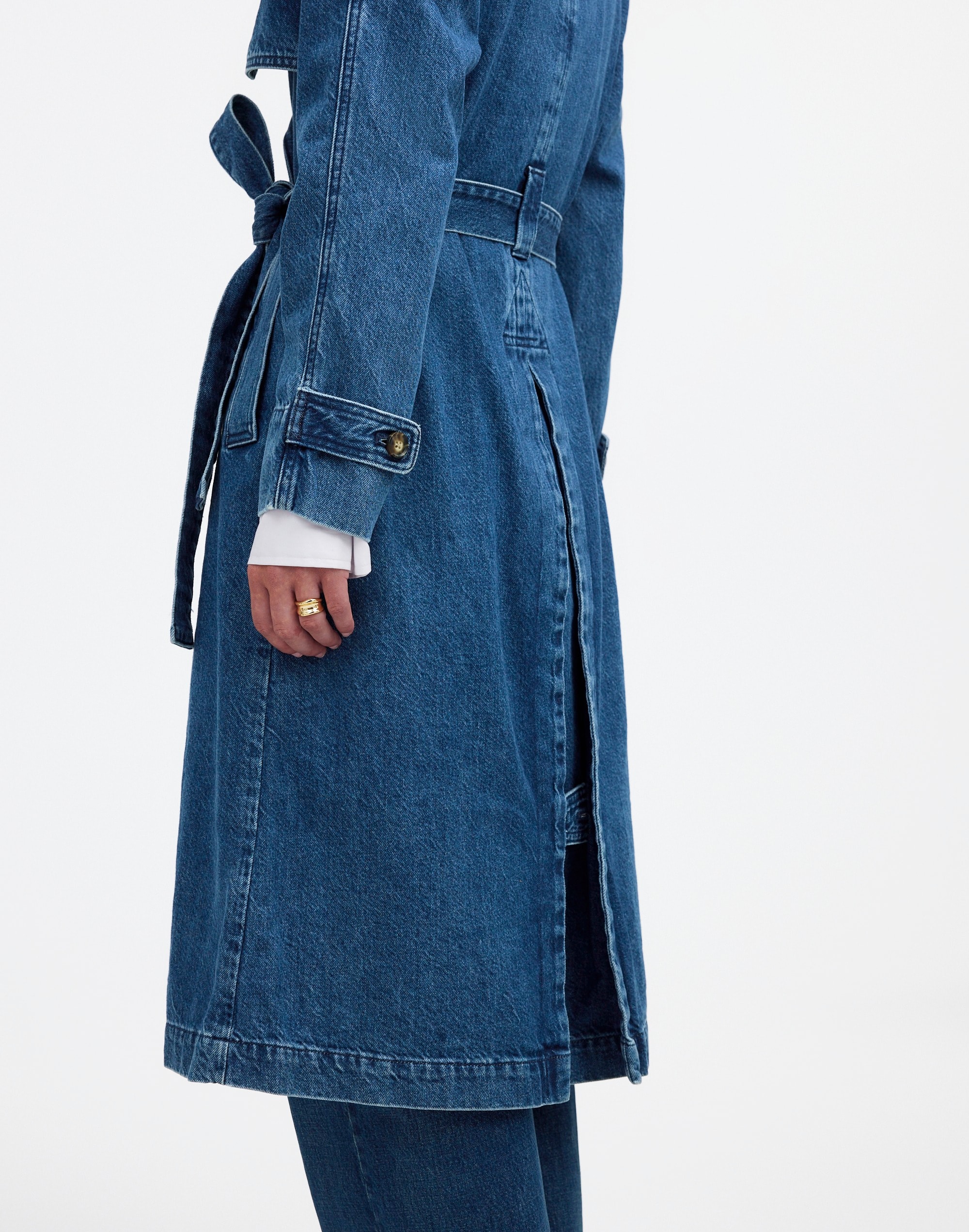 Denim Double-Breasted Crop Trench Coat Ravenwood Wash | Madewell