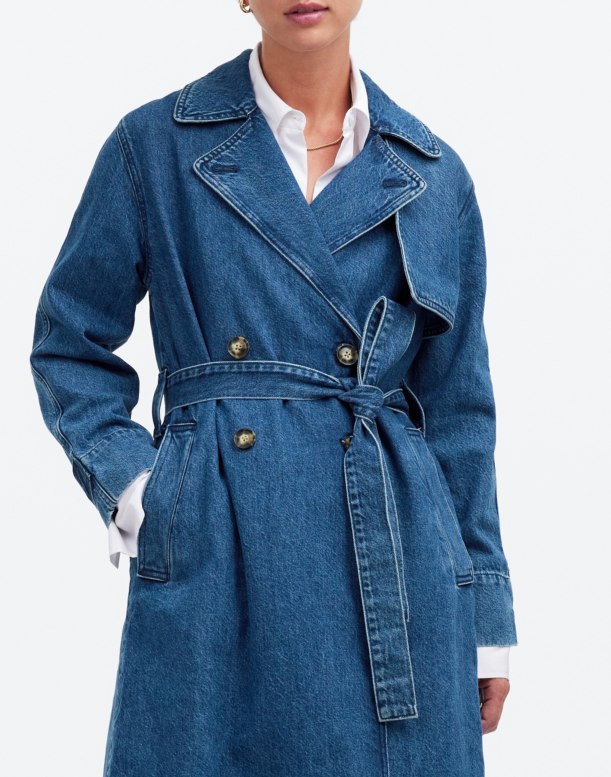 Denim Double-Breasted Crop Trench Coat Ravenwood Wash | Madewell