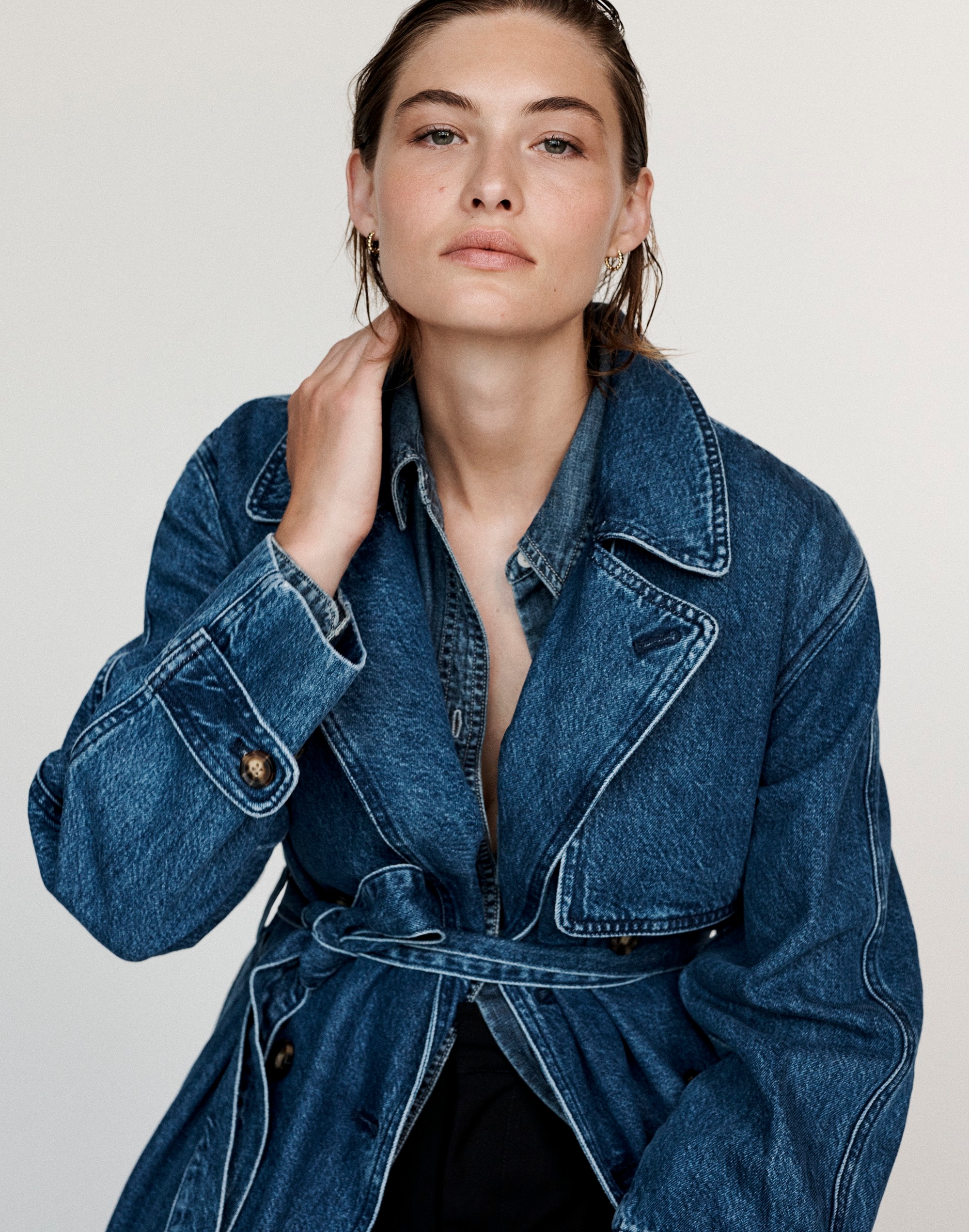 Denim Double-Breasted Crop Trench Coat Ravenwood Wash | Madewell