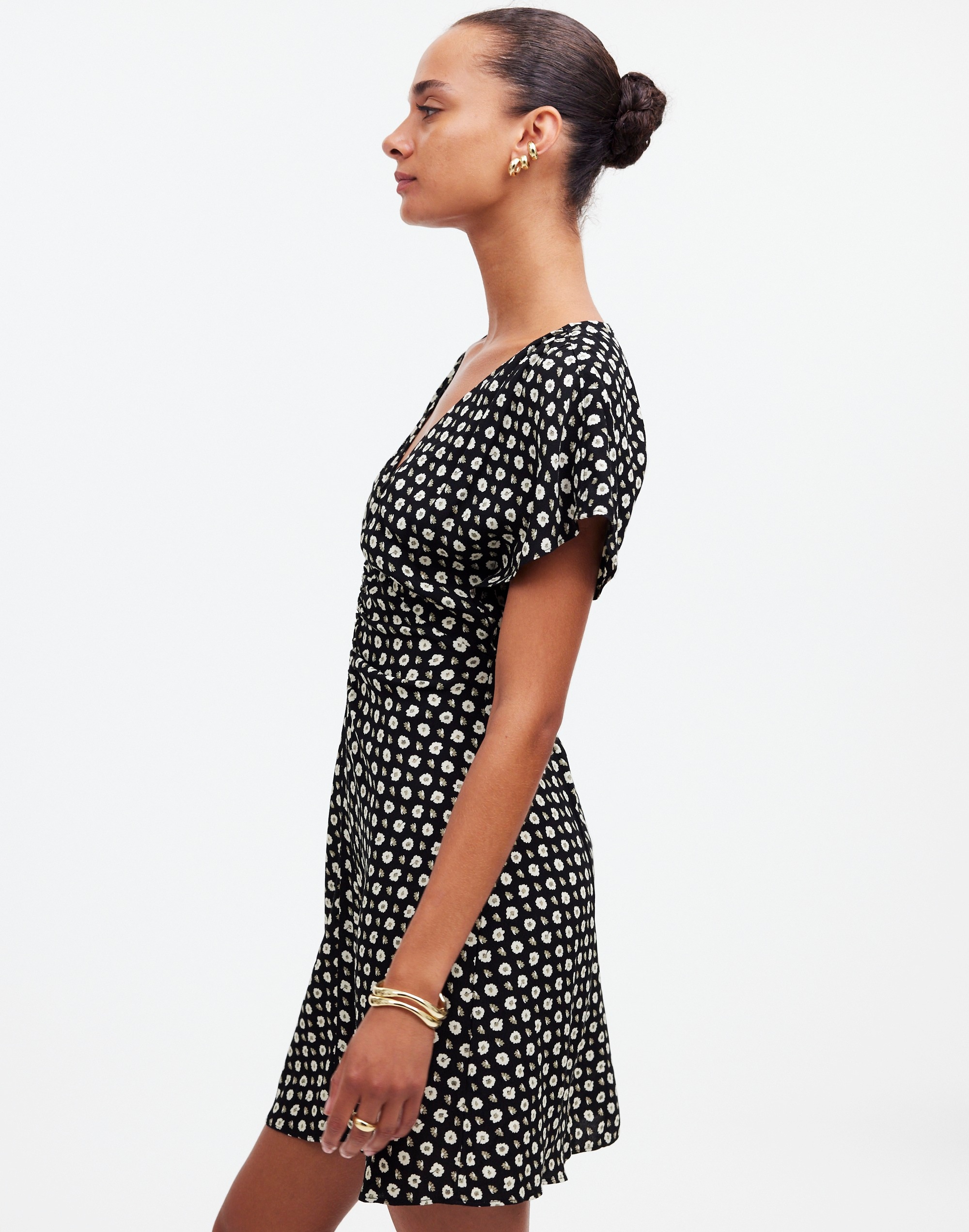 Ruched V-Neck Mini Dress Floral | Madewell