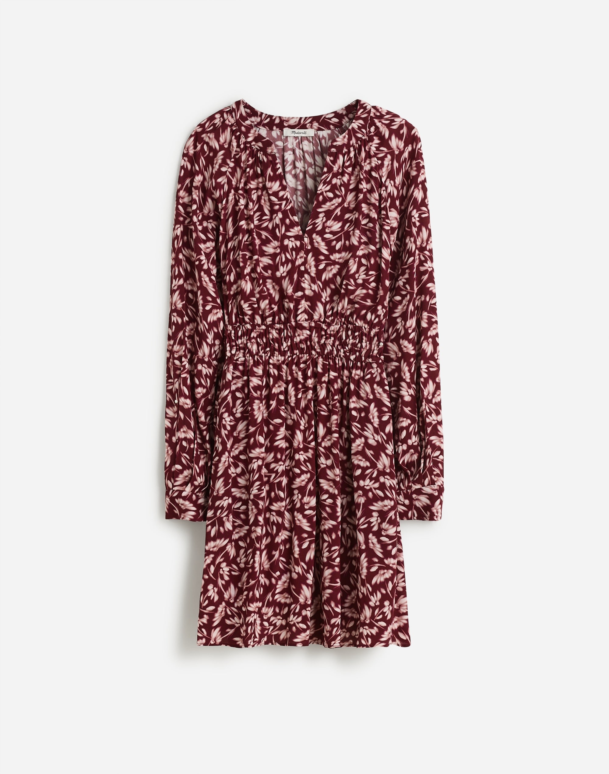 Smocked Y-Neck Mini Dress Floral | Madewell