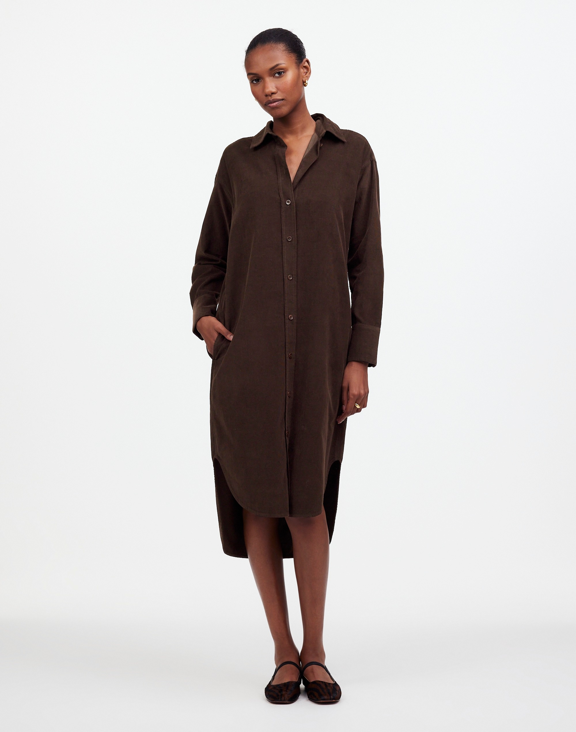 Corduroy Long-Sleeve Midi Shirtdress | Madewell