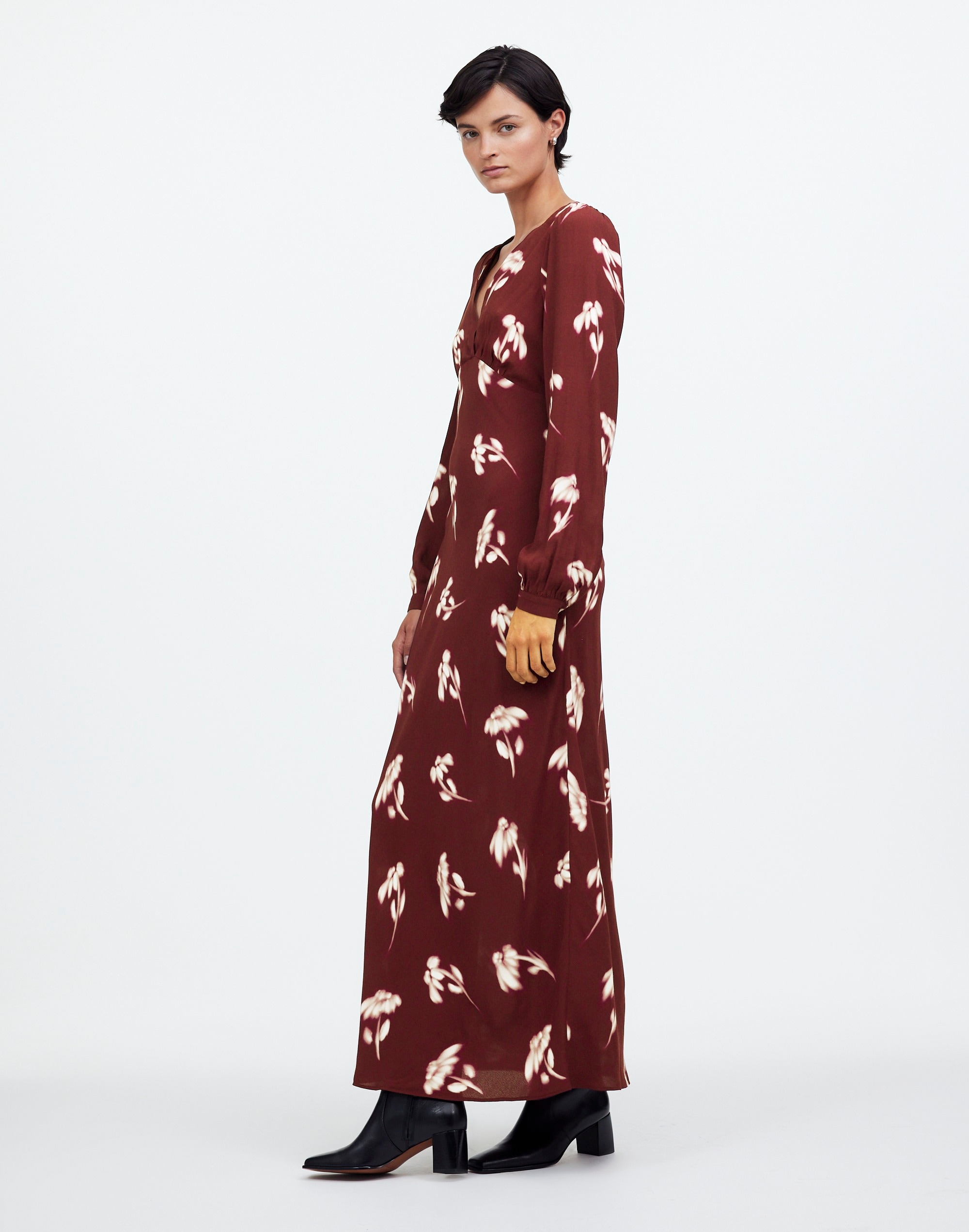 V-Neck Cuff-Sleeve Maxi Dress Floral | Madewell