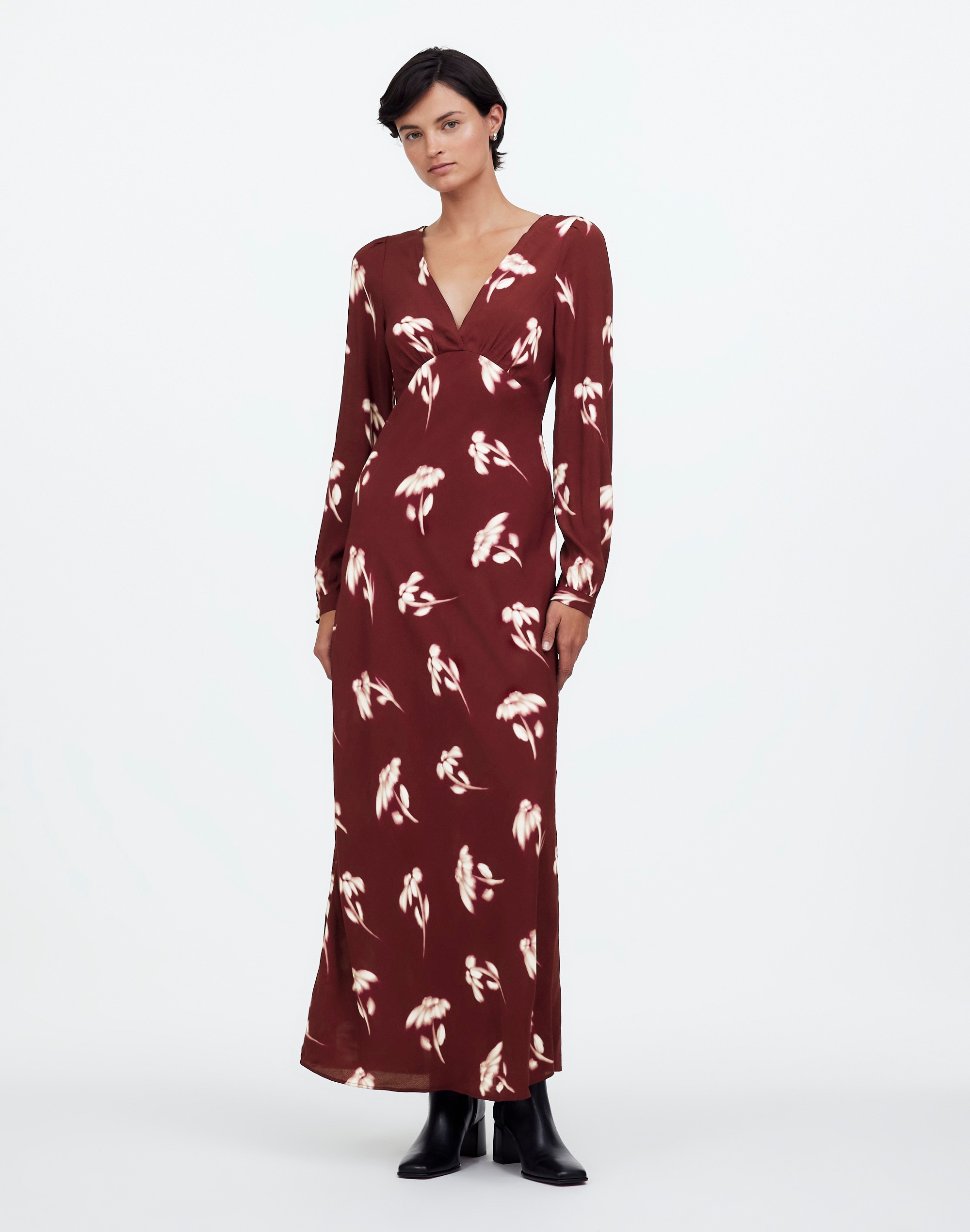 V-Neck Cuff-Sleeve Maxi Dress Floral | Madewell