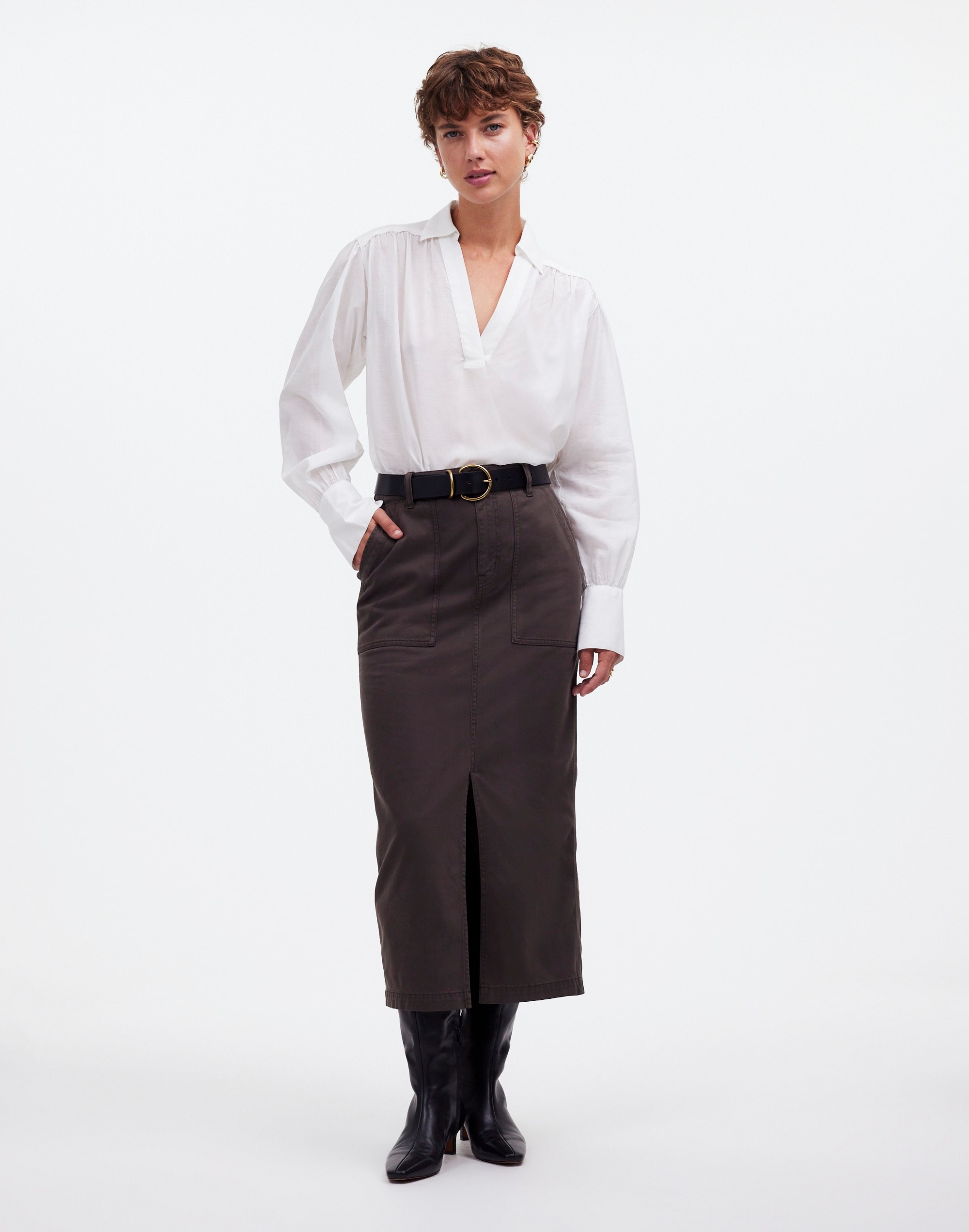 Twill Patch Pocket Midi Skirt | Madewell