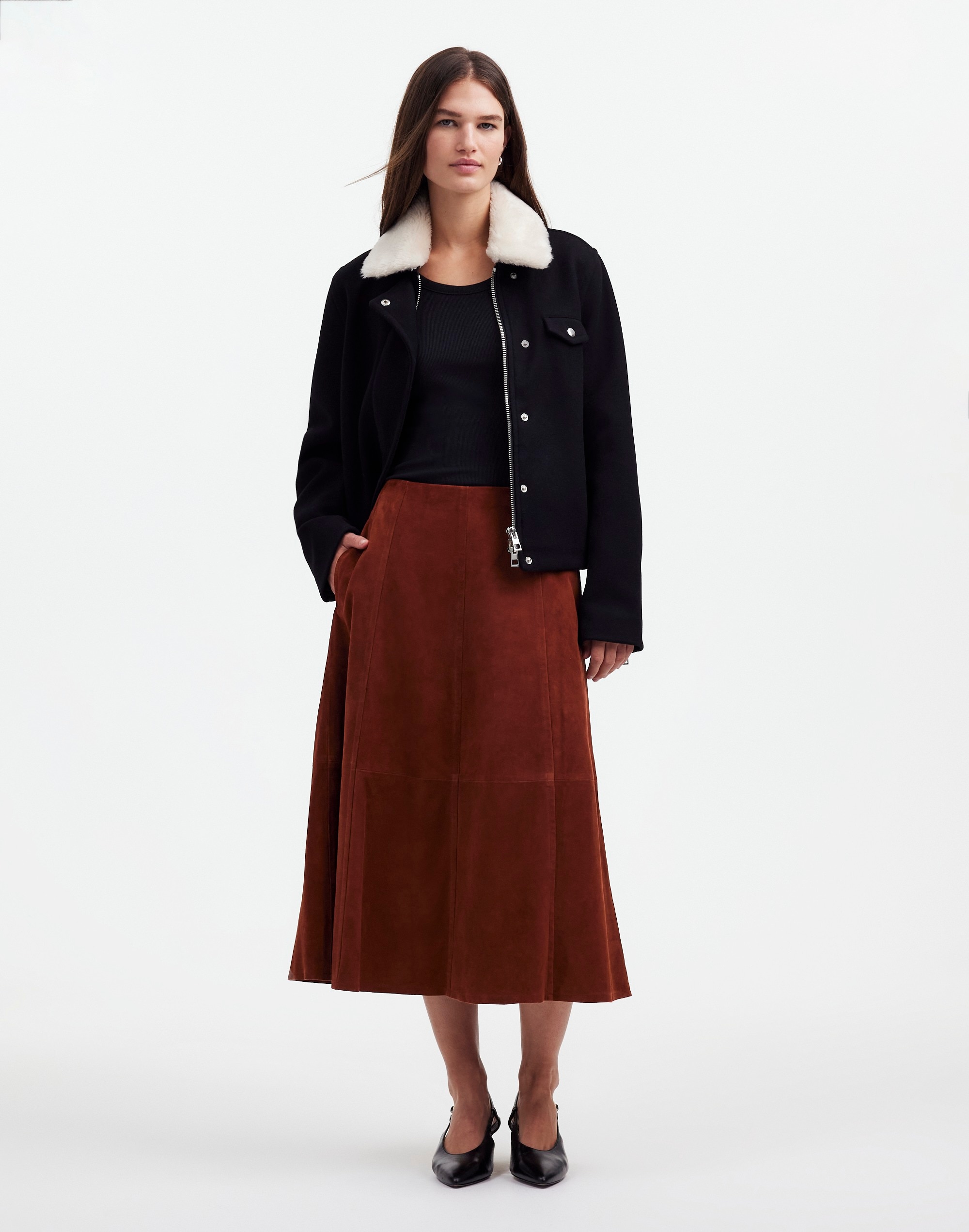 Suede Seamed Midi Skirt | Madewell