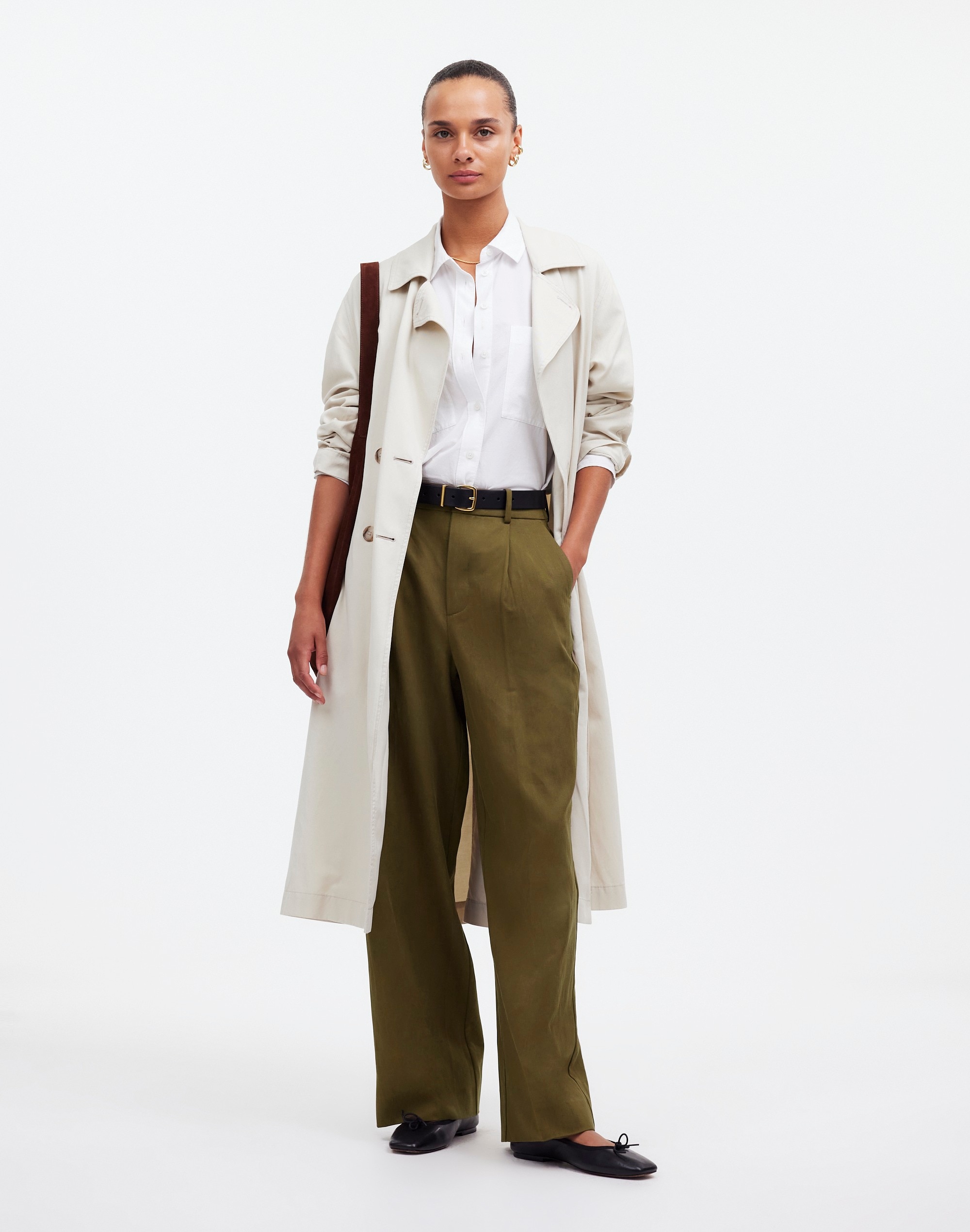 Mw Slouchy Straight Pants In Dark Olive