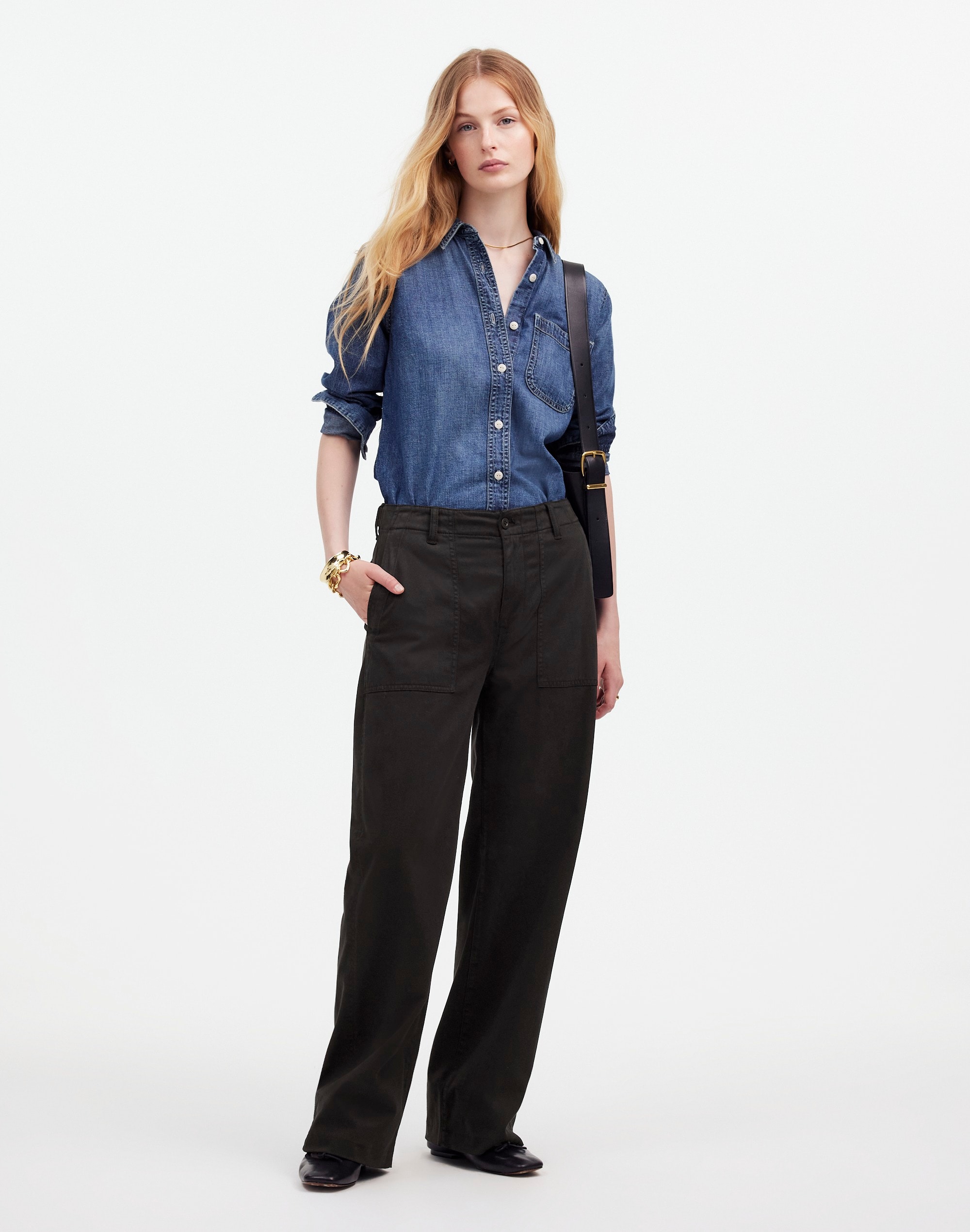 Mw Low-slung Baggy Utility Pants In Almost Black