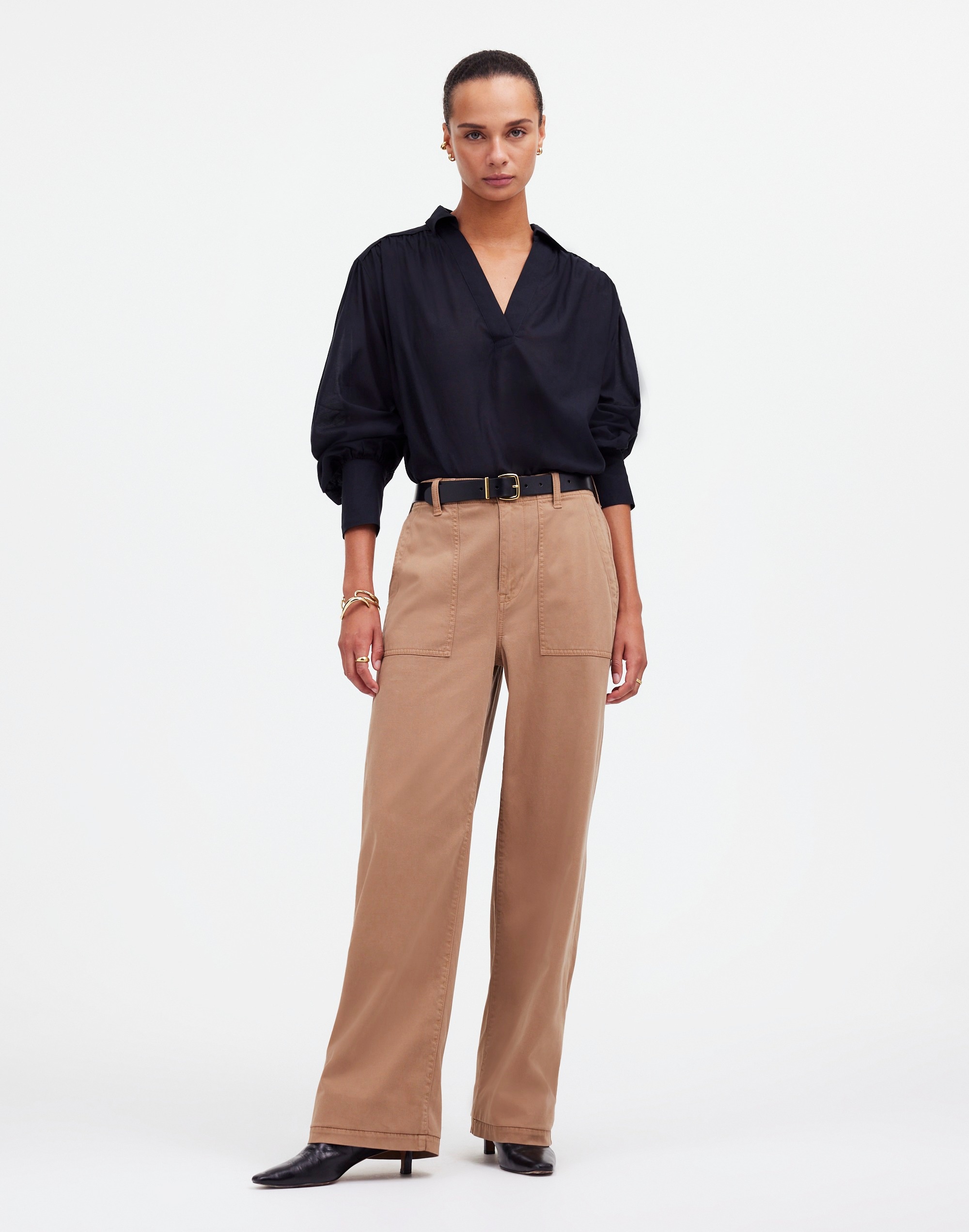 Mw Low-slung Baggy Utility Pants In Dark Camel