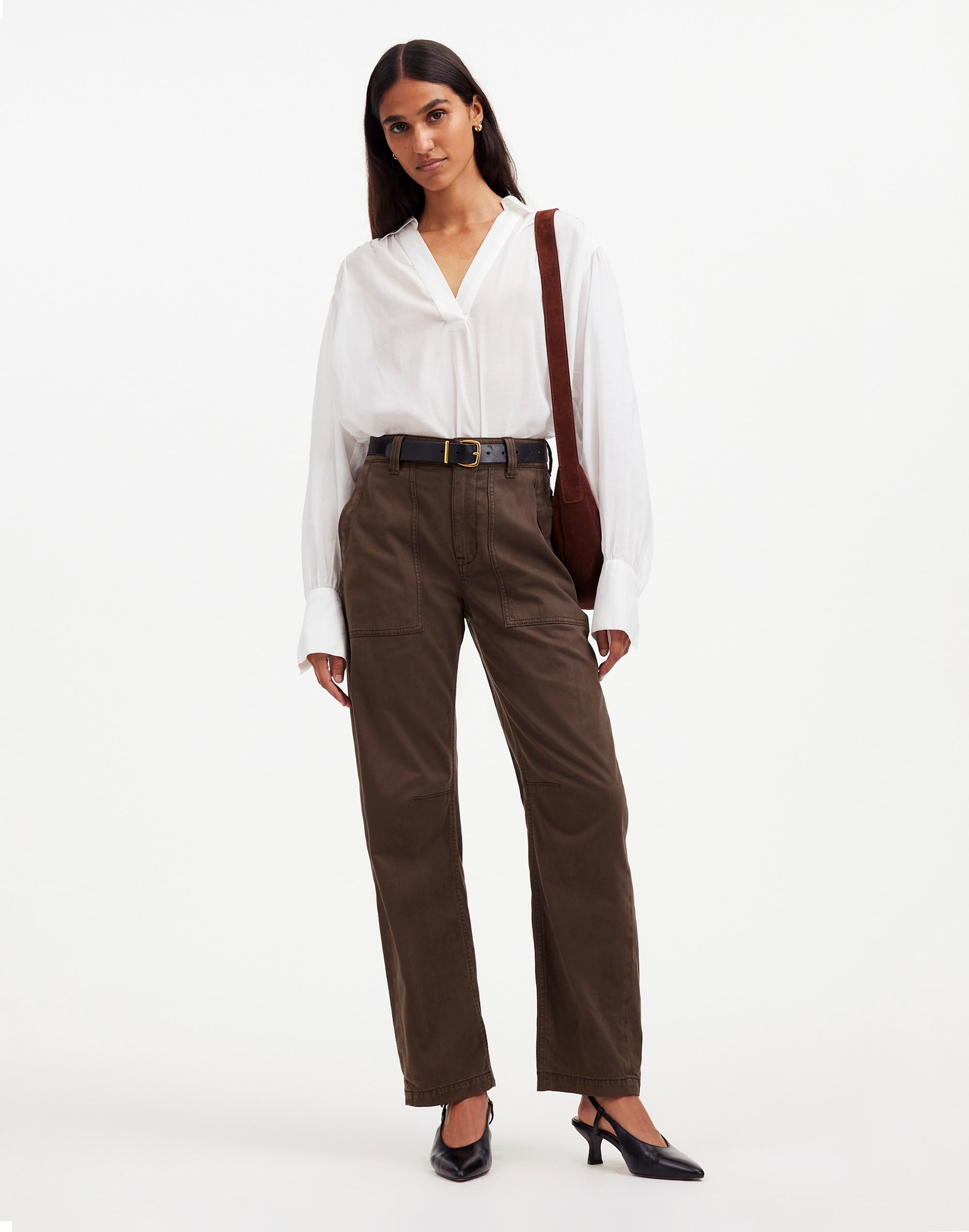 Mw Darted Barrel-leg Pants In Field Olive