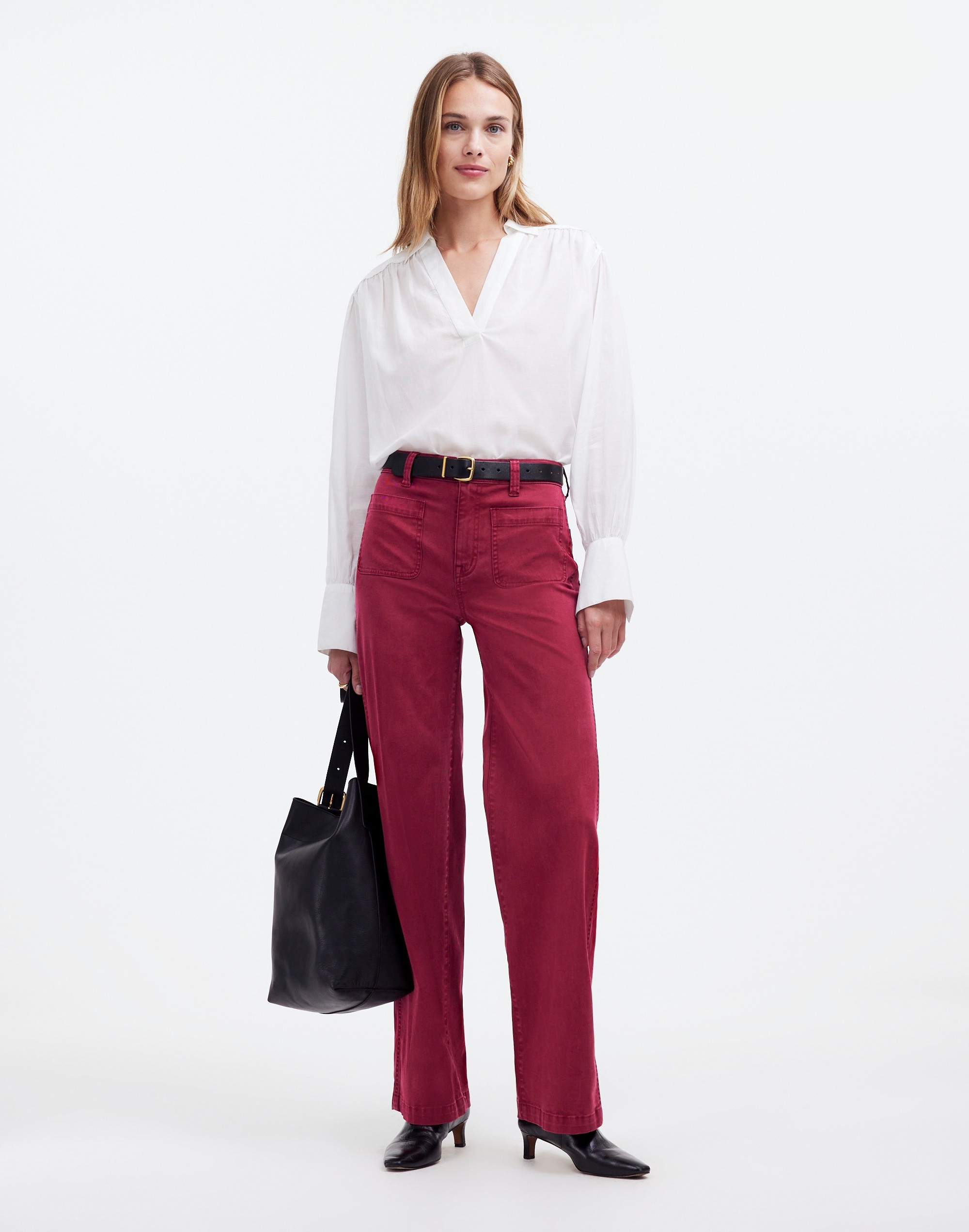 Mw The Emmett Wide-leg Full-length Pant In Claret