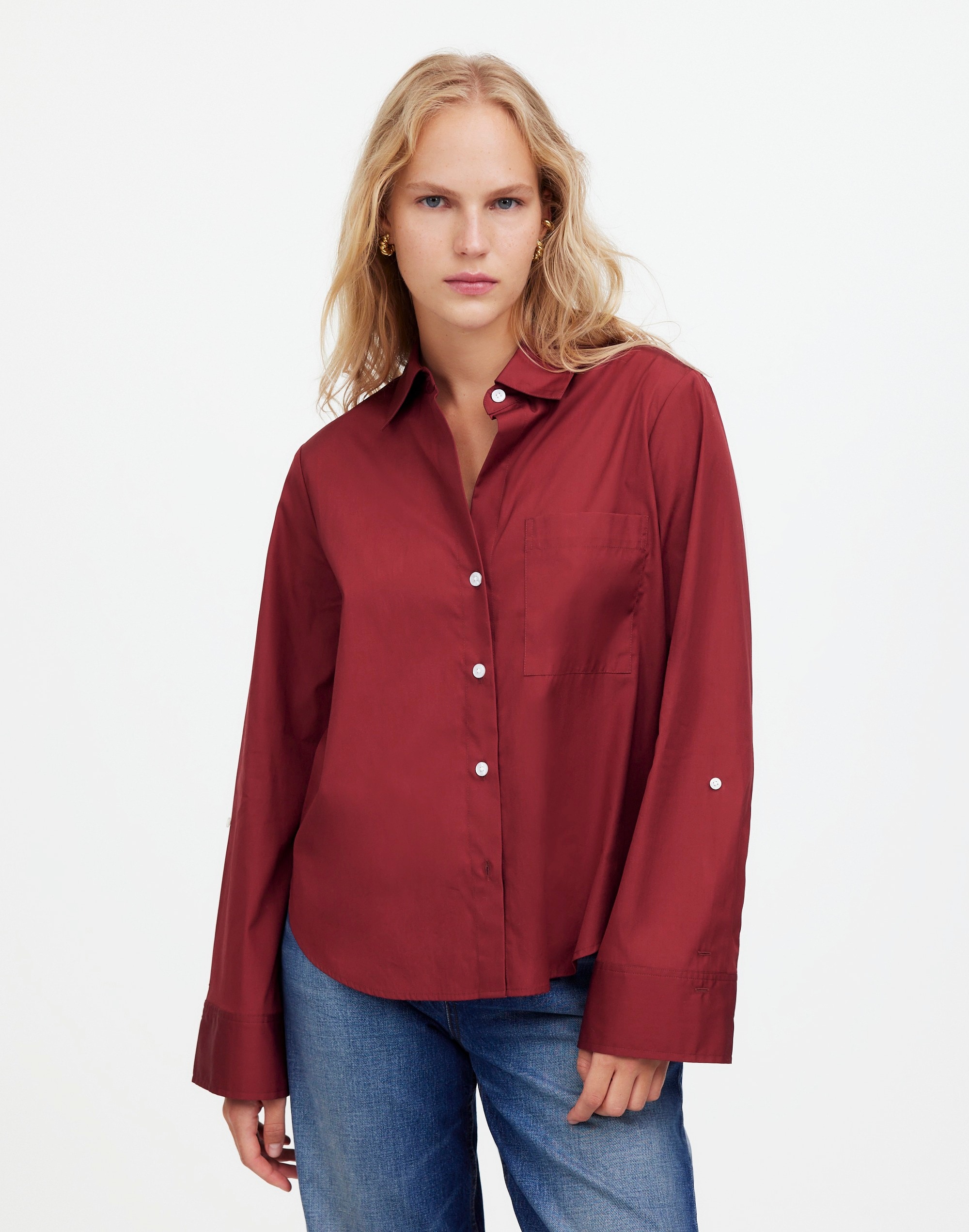 Mw Easy Y-neck Button-up Shirt In Claret