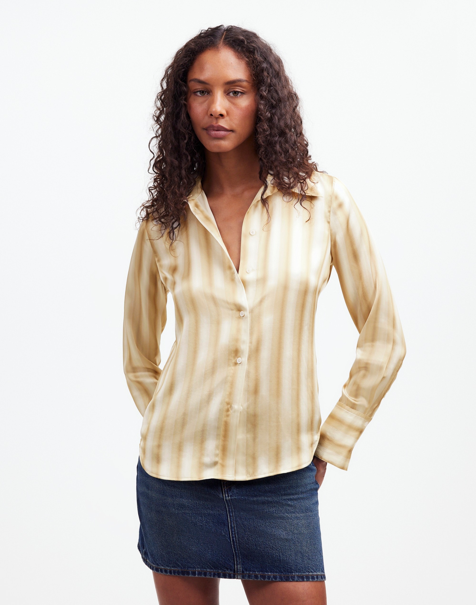 Slim Button-Up Shirt Stripe Silk | Madewell